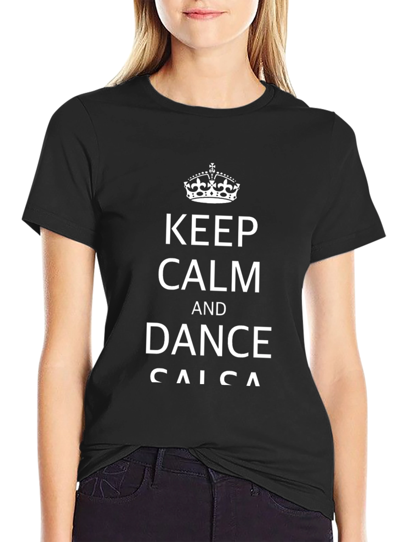 Keep Calm and Dance Salsa Black Graphic Tee