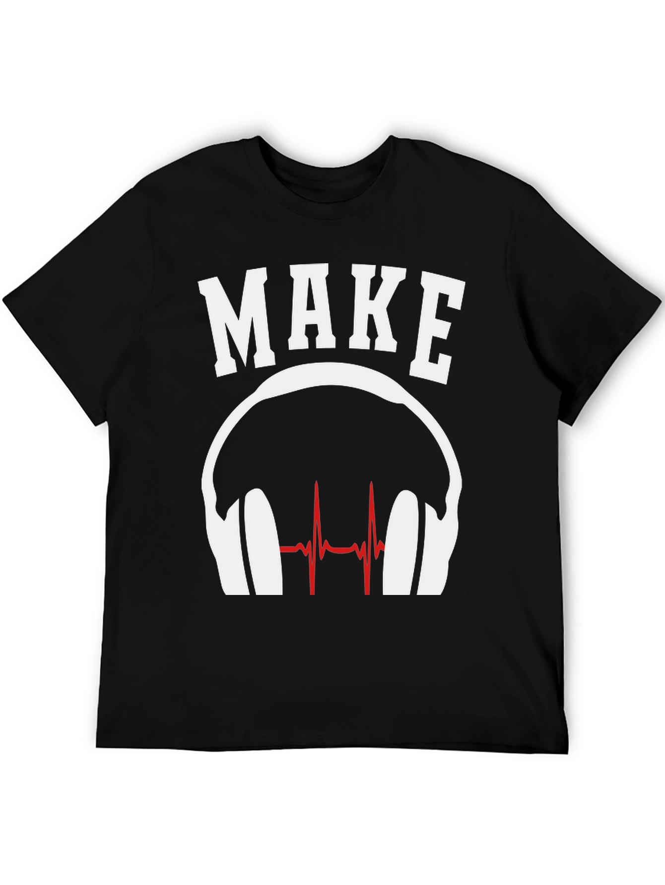 Make Music T-Shirt - DJ Headphones Heartbeat Design