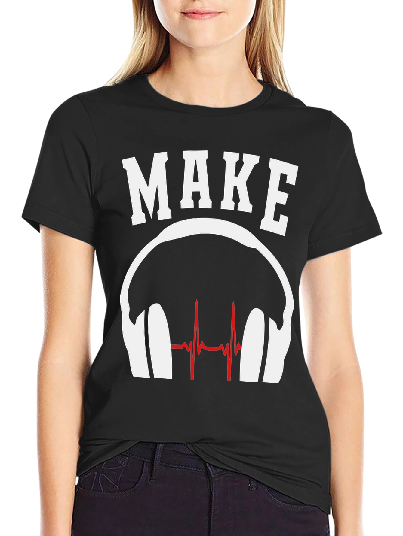 Make Music T-Shirt - DJ Headphones Heartbeat Design