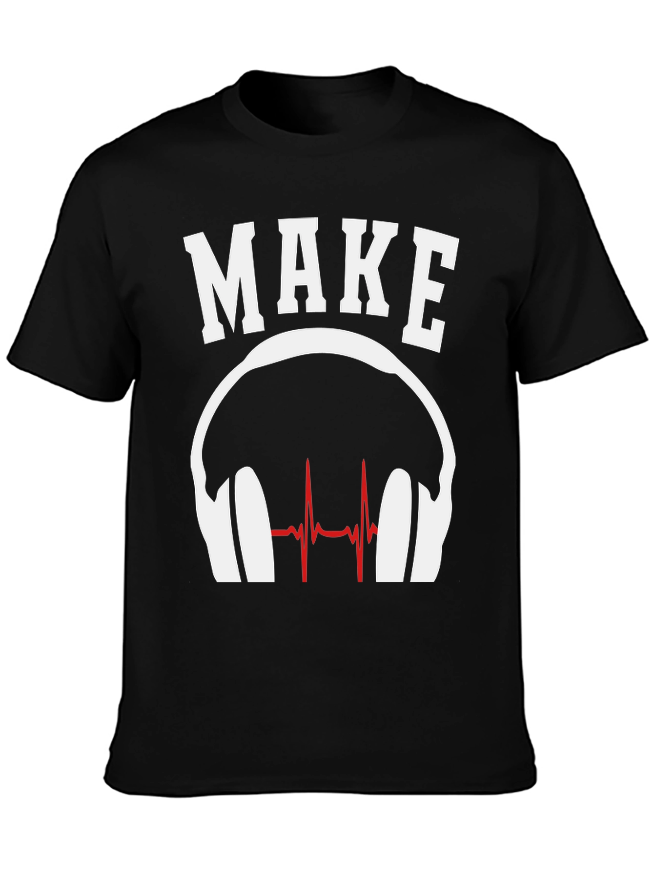 Make Music T-Shirt - DJ Headphones Heartbeat Design