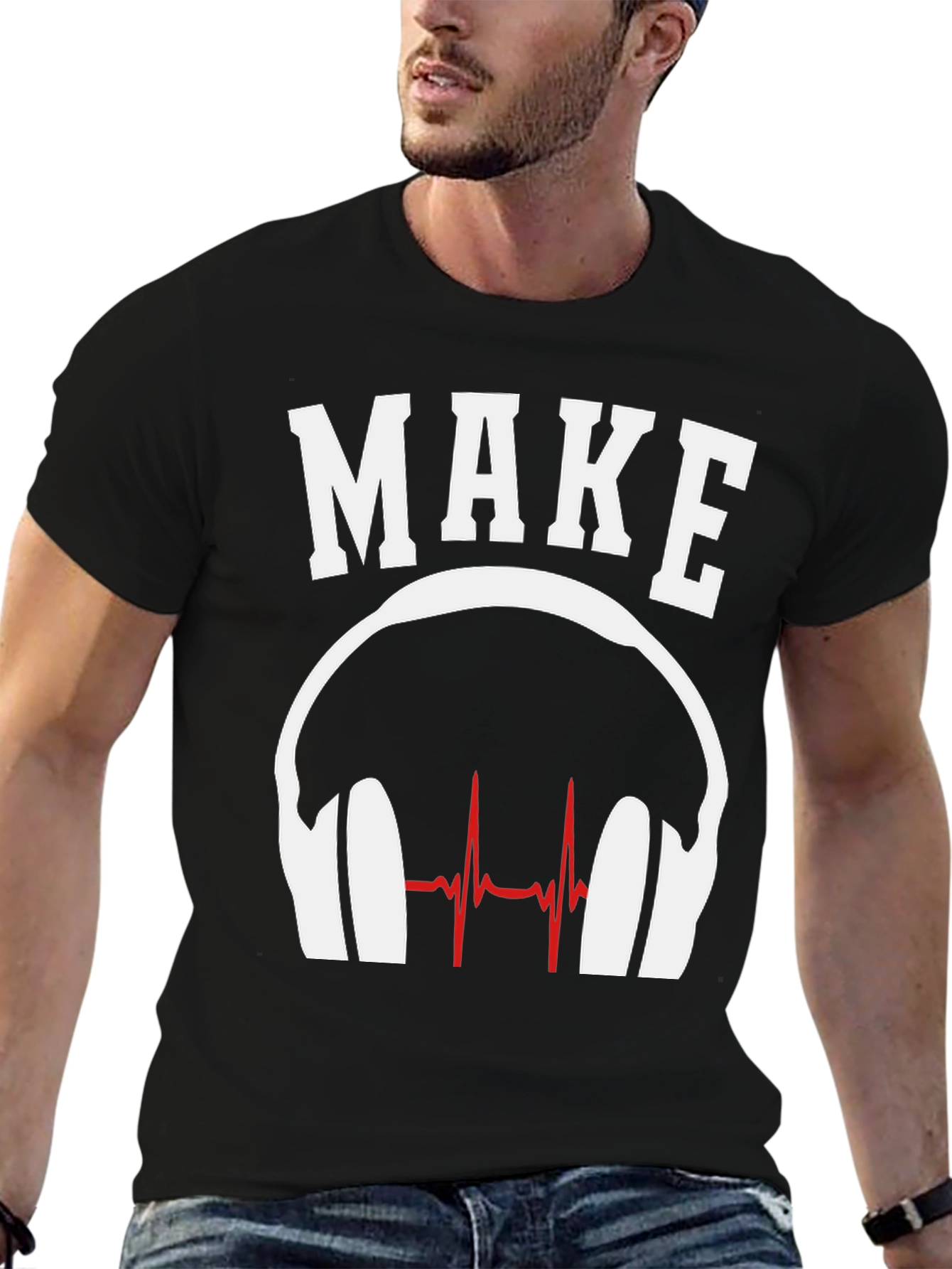 Make Music T-Shirt - DJ Headphones Heartbeat Design