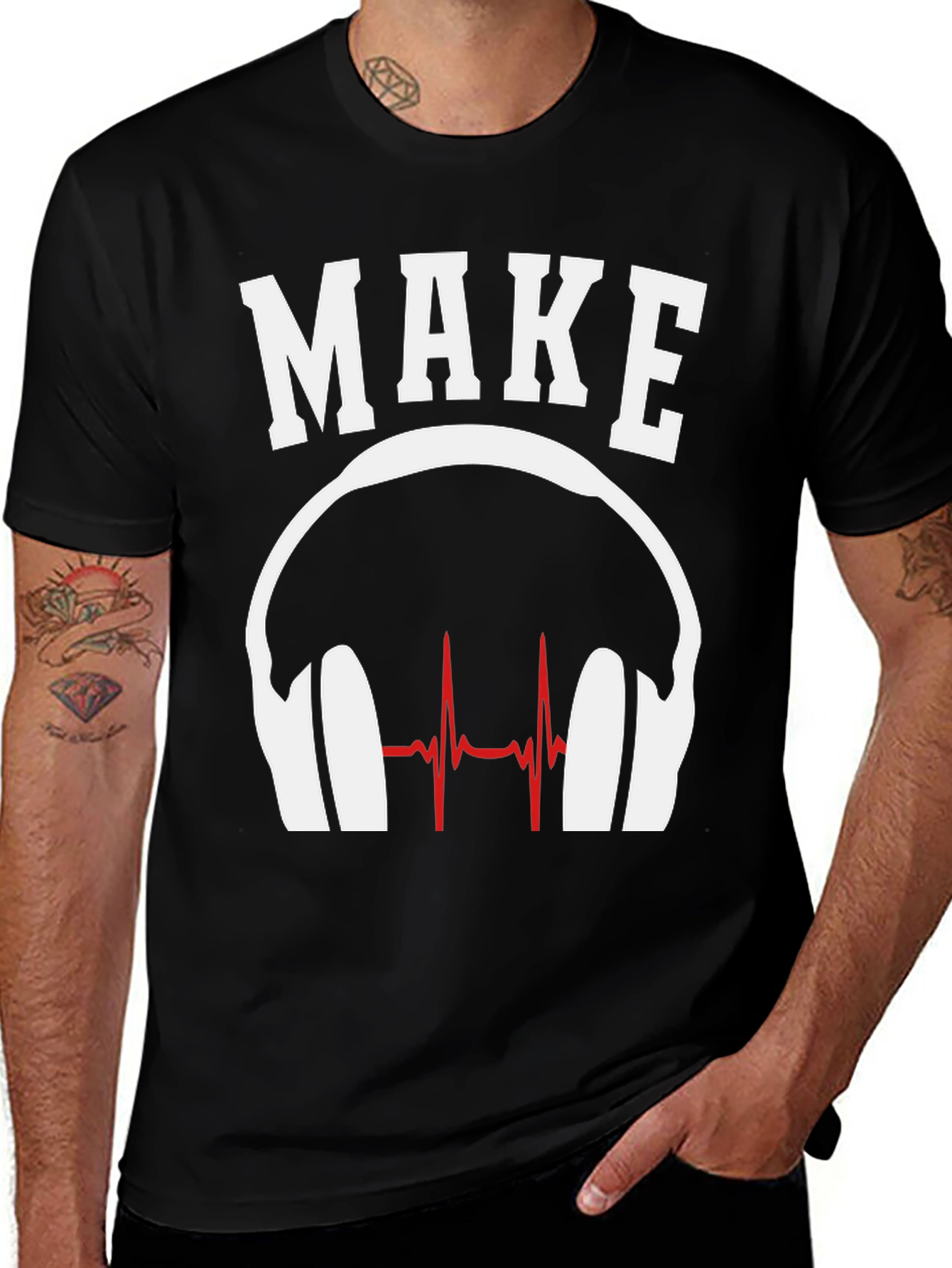 Make Music T-Shirt - DJ Headphones Heartbeat Design