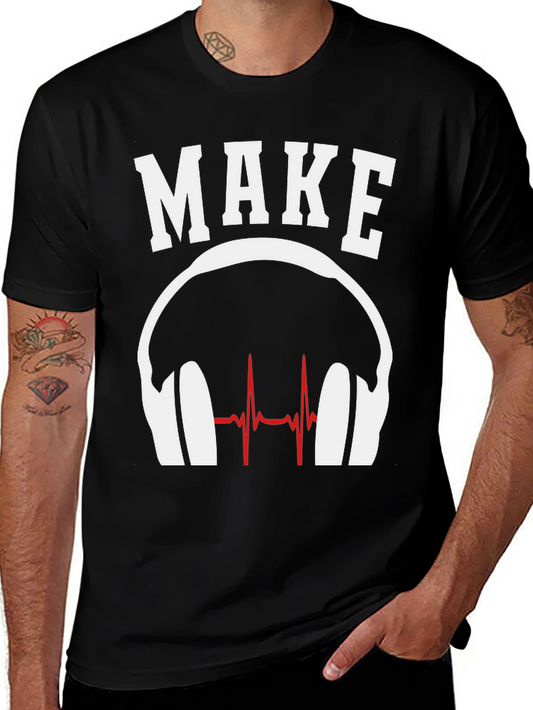 Make Music T-Shirt - DJ Headphones Heartbeat Design