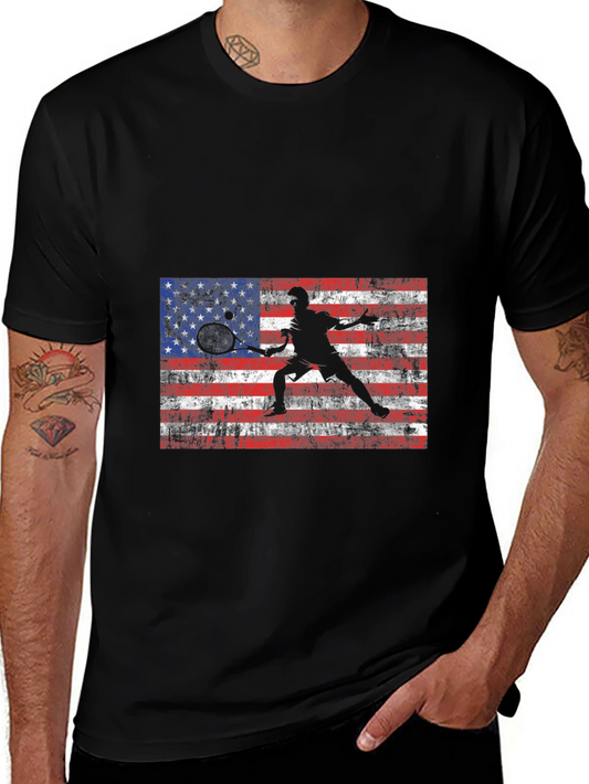 USA Flag Tennis Graphic Tee - Patriotic Style