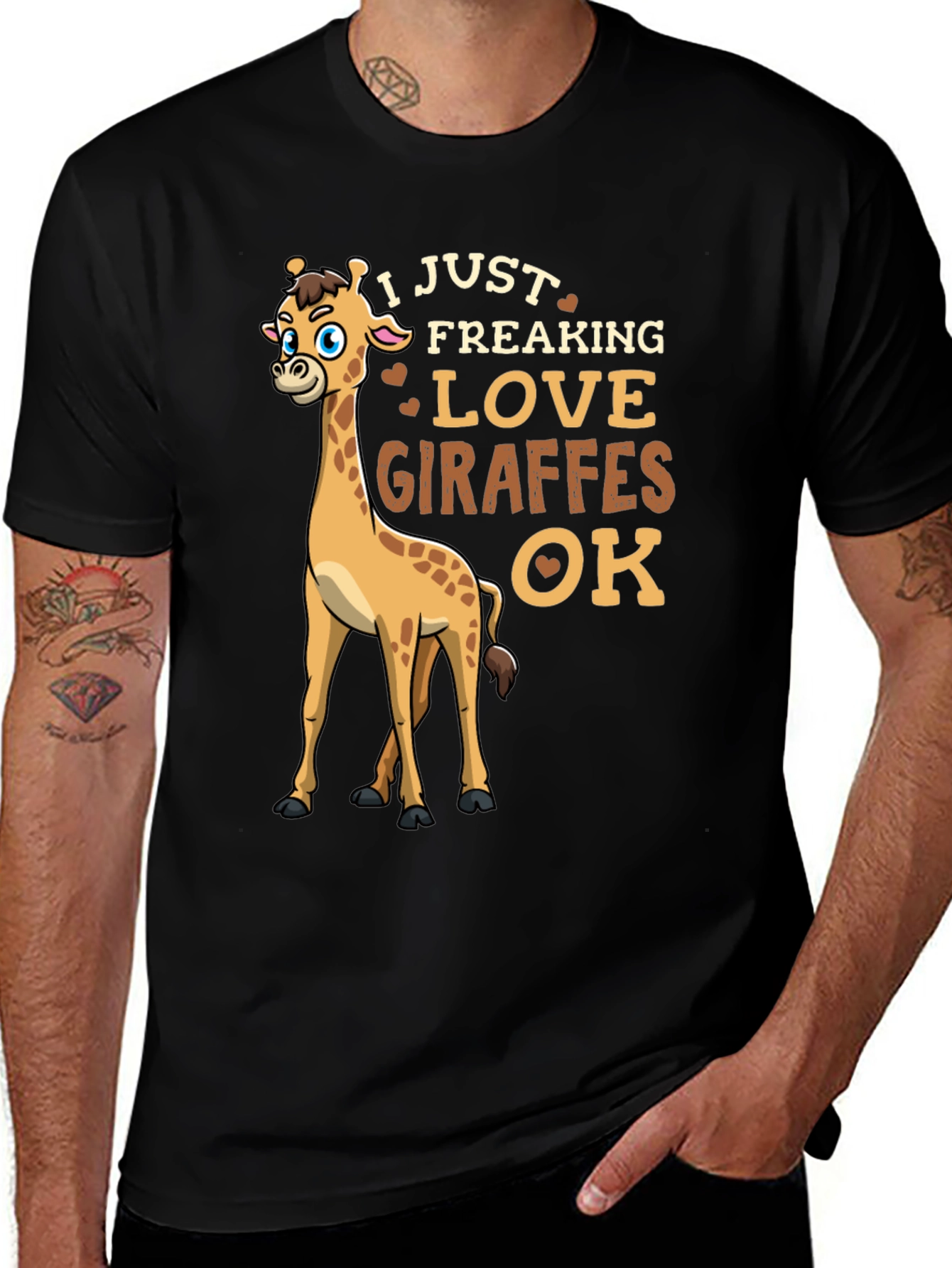 I Love Giraffes Mens Black T-Shirt