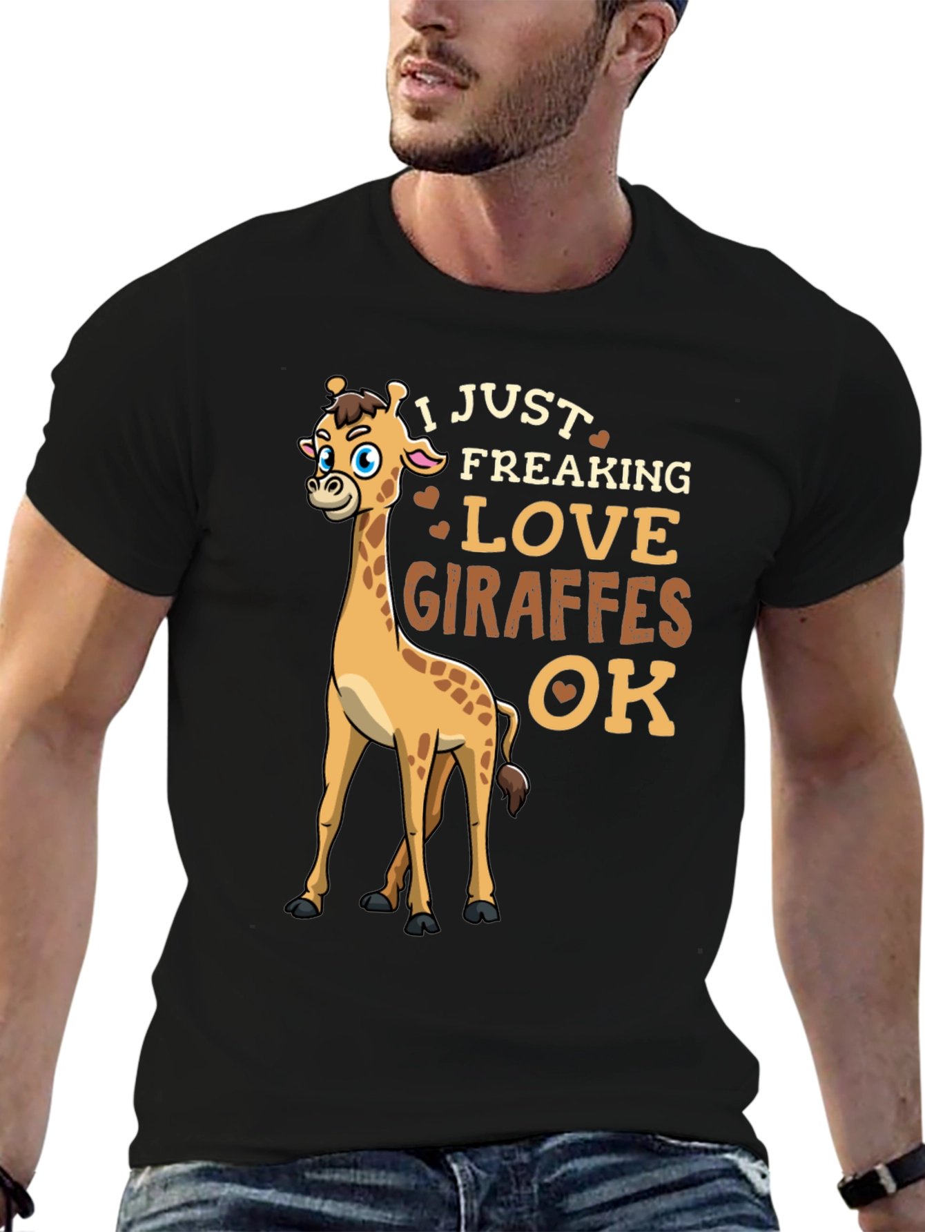 I Love Giraffes Mens Black T-Shirt