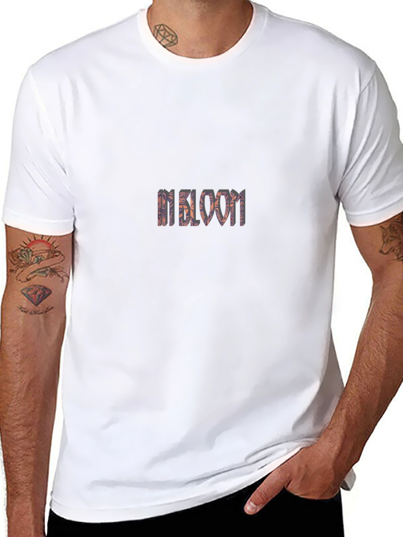 In Bloom Floral Letter Print Black T-Shirt