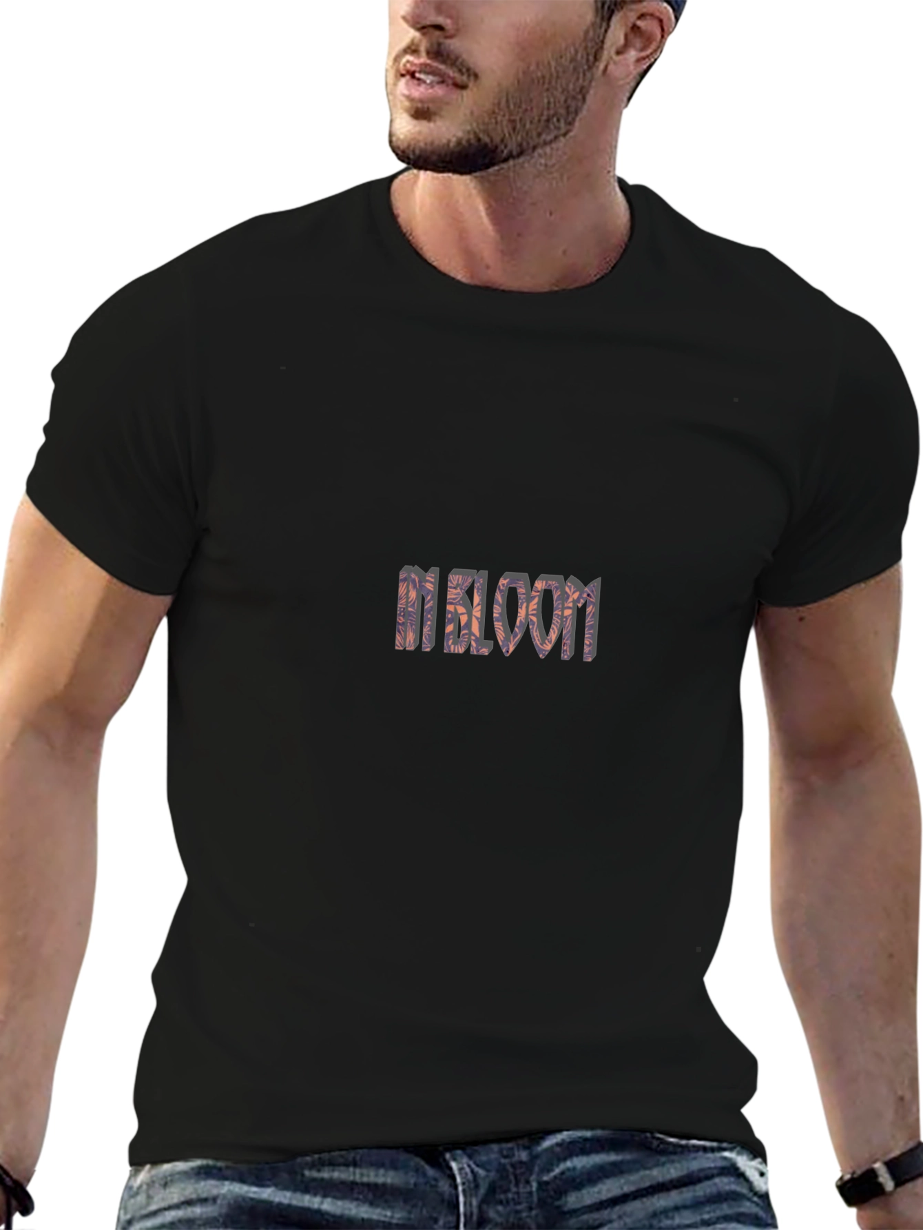 In Bloom Floral Letter Print Black T-Shirt