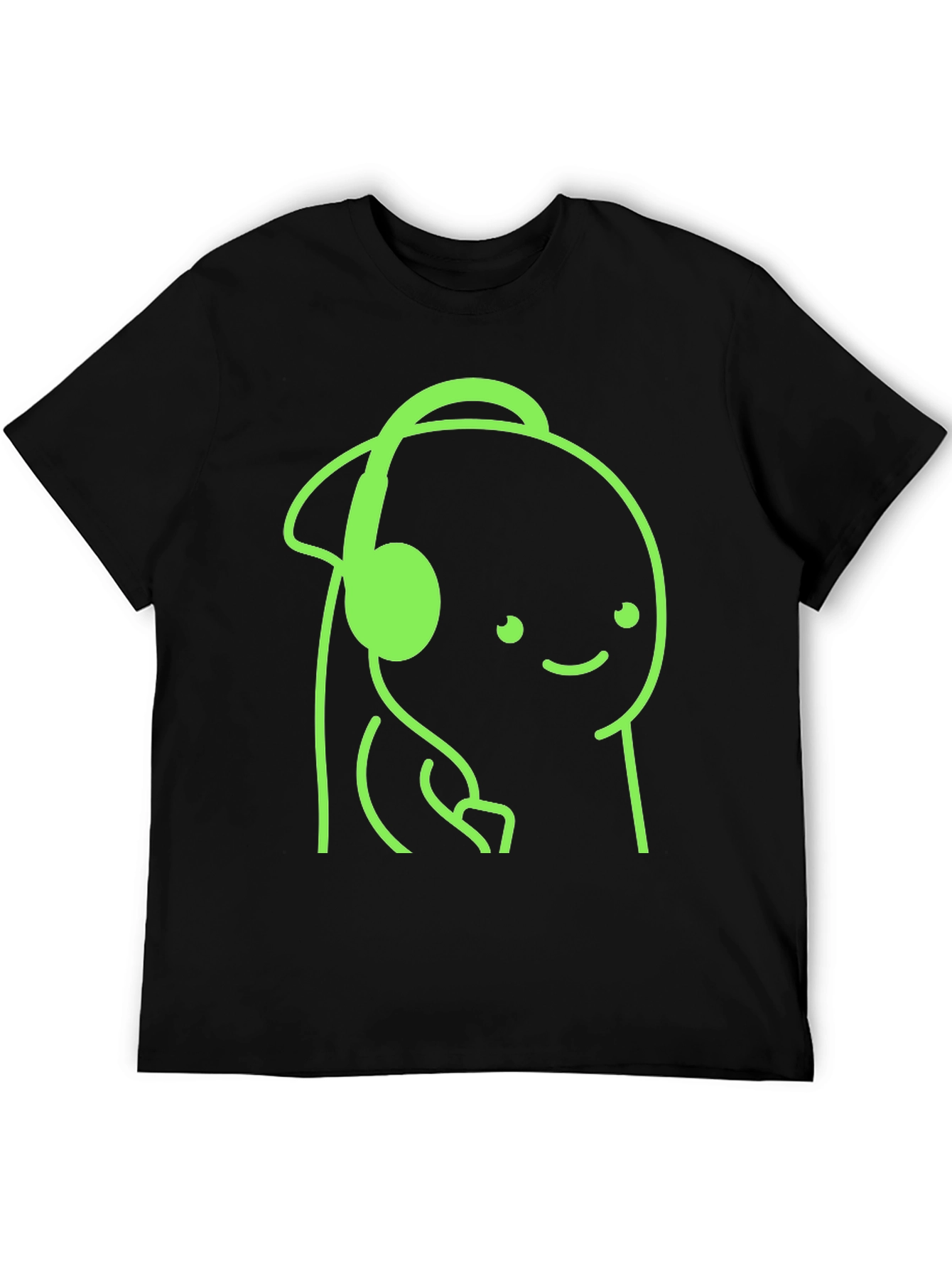 Cartoon Headphone Graphic Tee - Casual Style