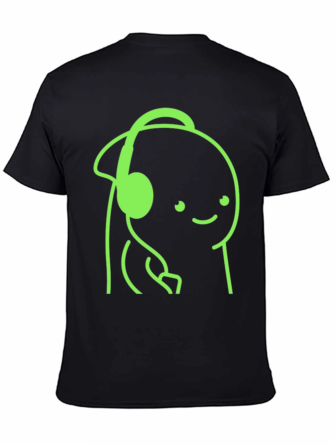 Cartoon Headphone Graphic Tee - Casual Style