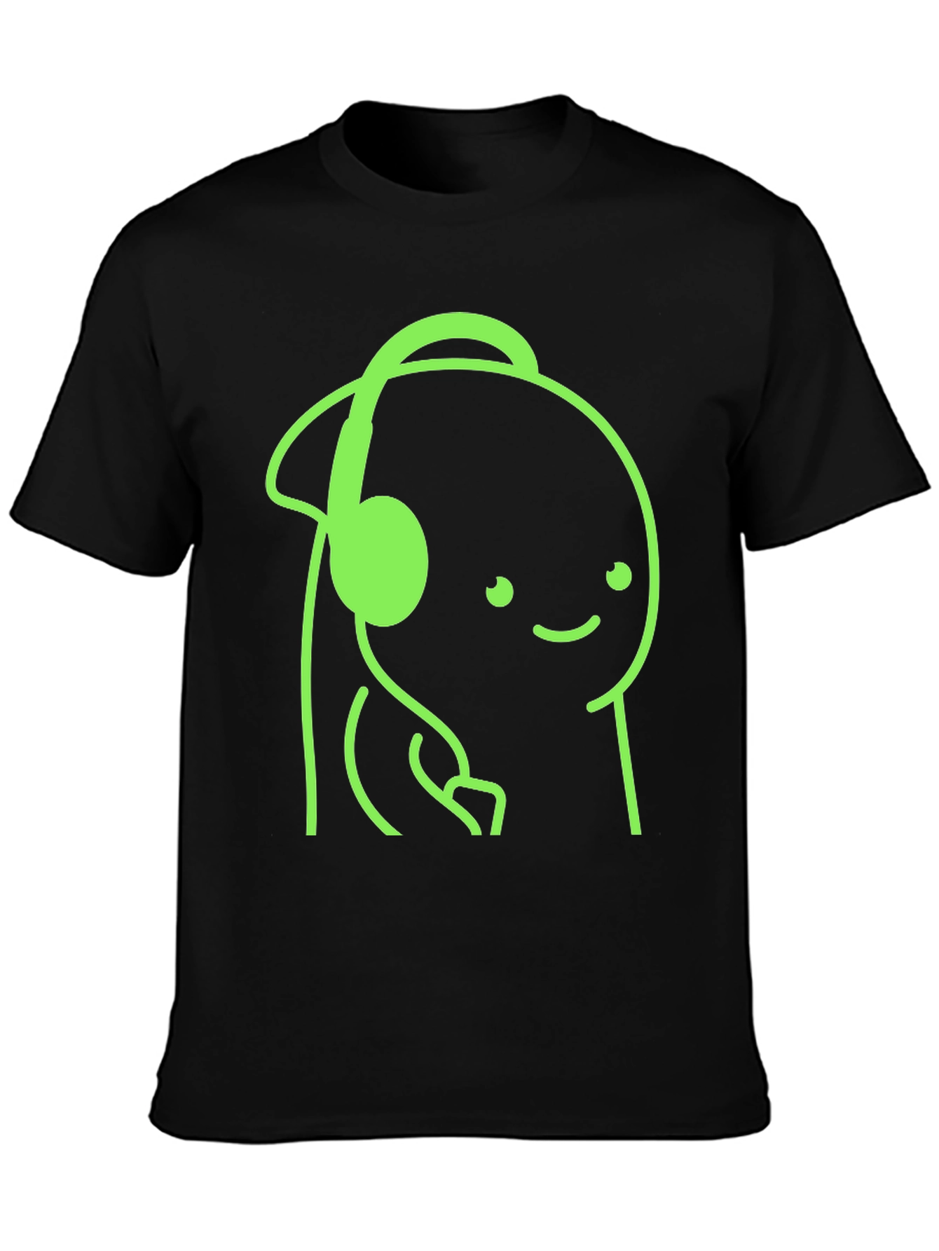 Cartoon Headphone Graphic Tee - Casual Style
