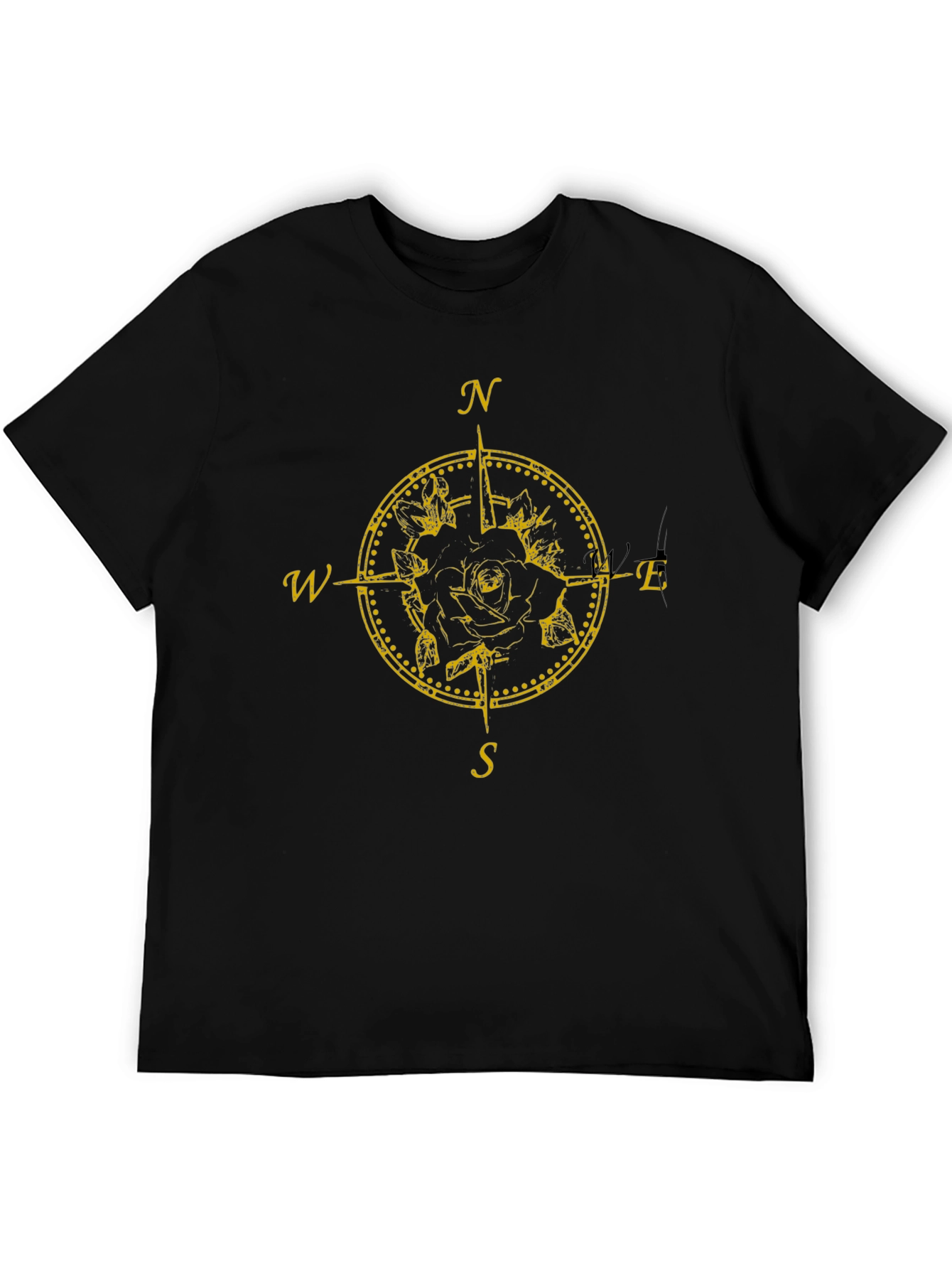 Rose Compass Graphic Tee - Black Cotton T-Shirt