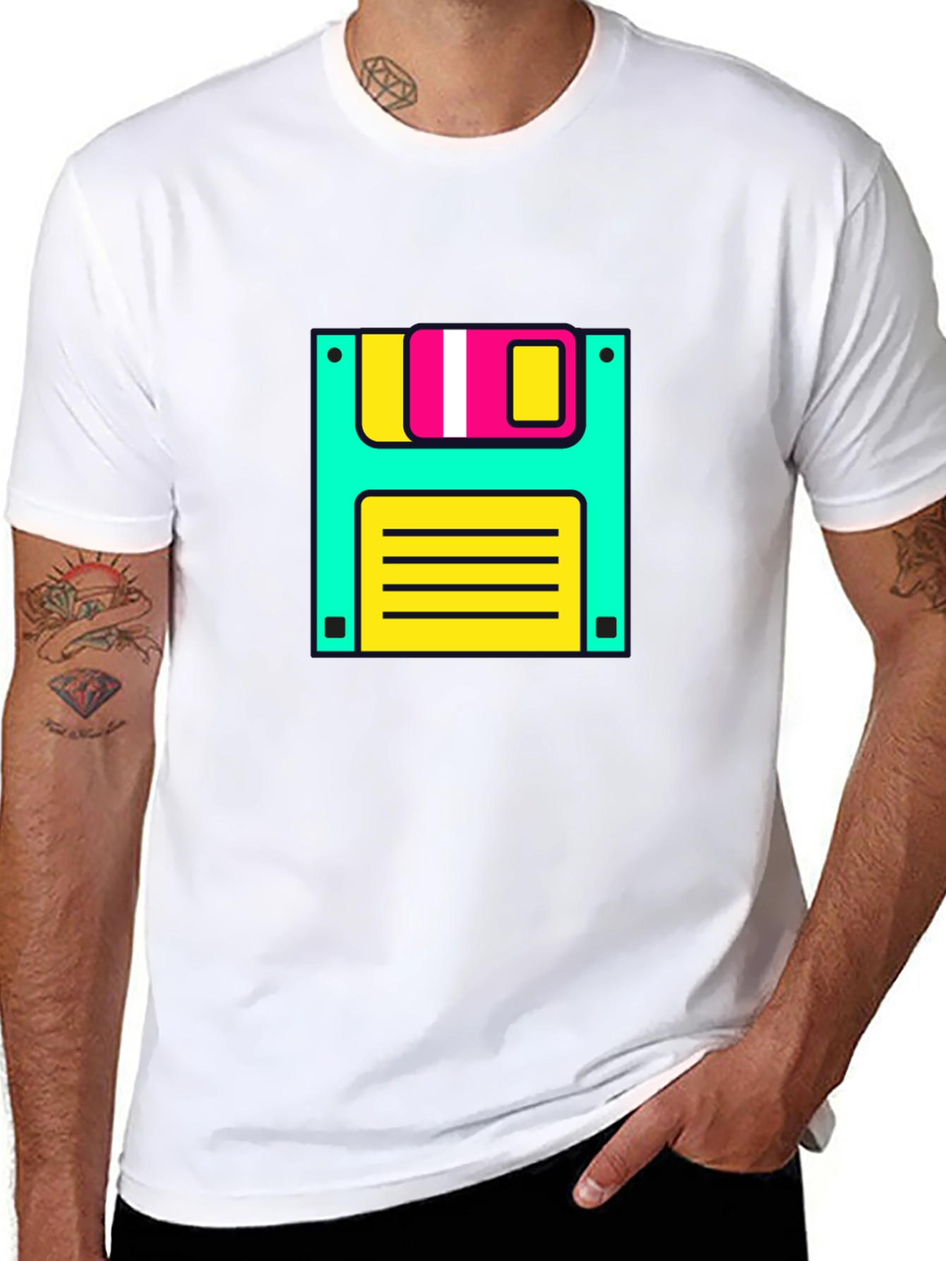 Retro Floppy Disk Graphic Tee - Black