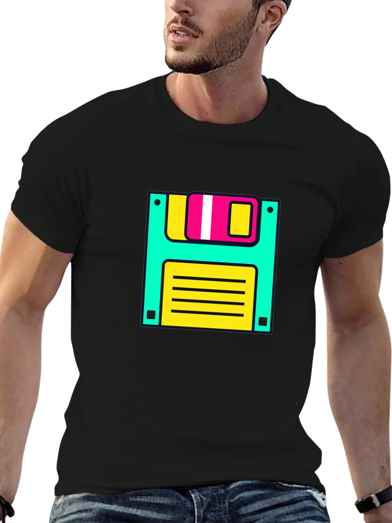 Retro Floppy Disk Graphic Tee - Black