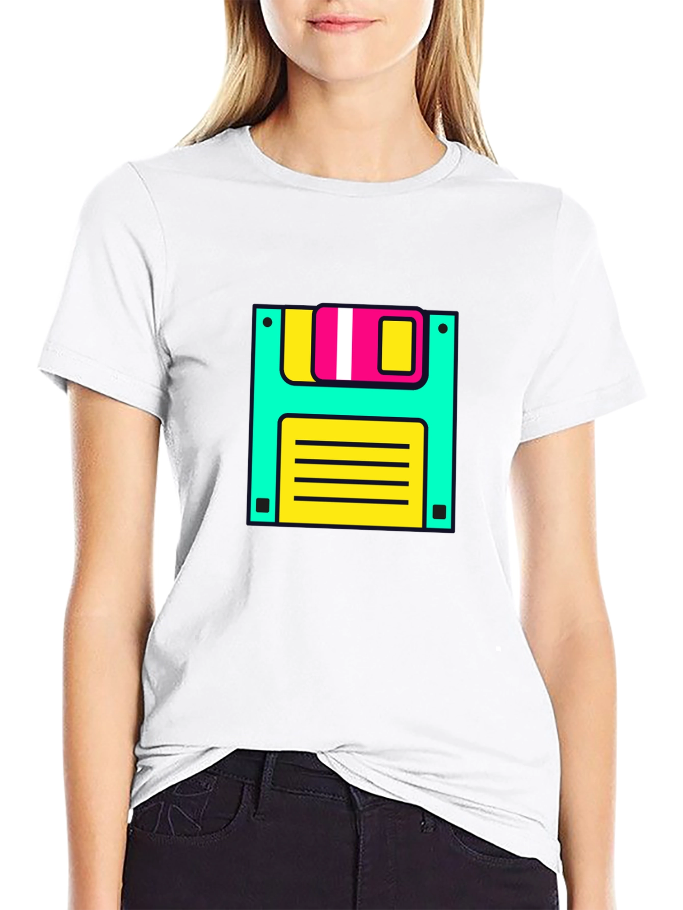 Retro Floppy Disk Graphic Tee - Black