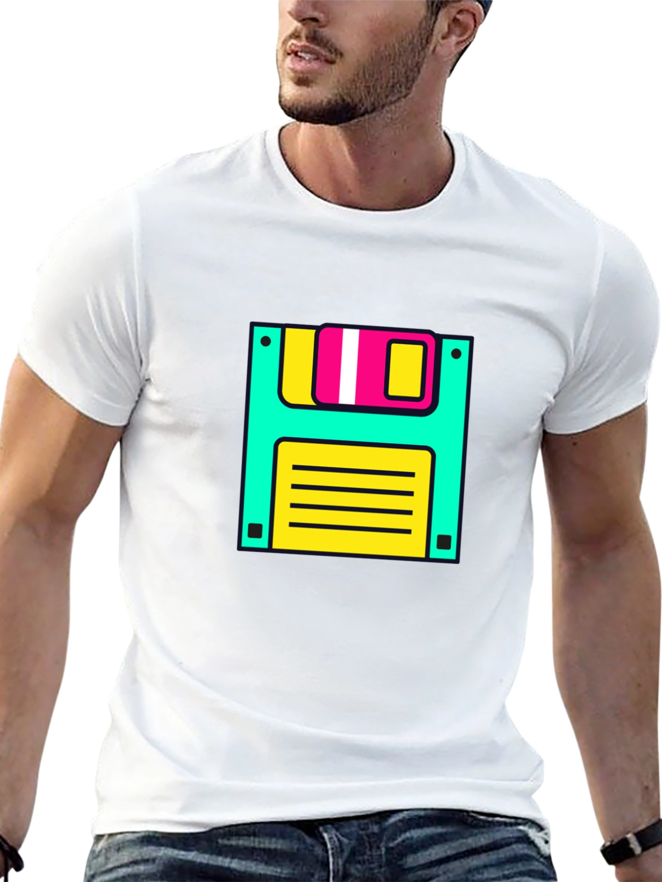 Retro Floppy Disk Graphic Tee - Black
