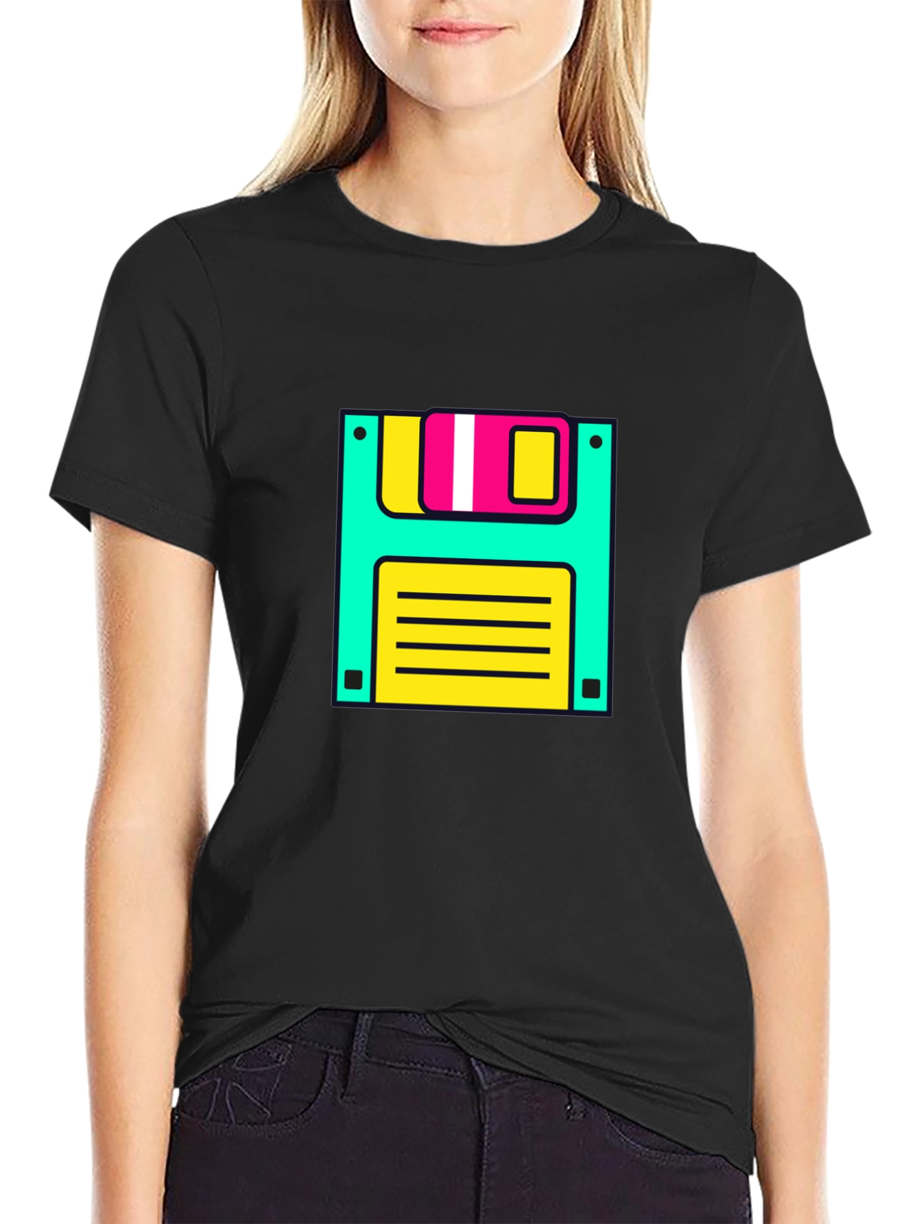 Retro Floppy Disk Graphic Tee - Black
