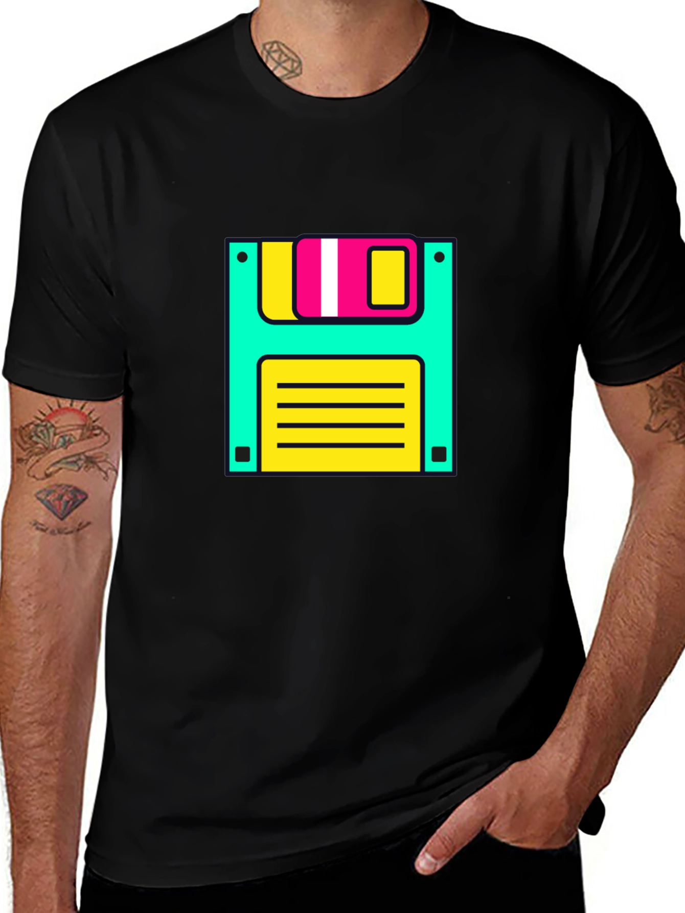 Retro Floppy Disk Graphic Tee - Black