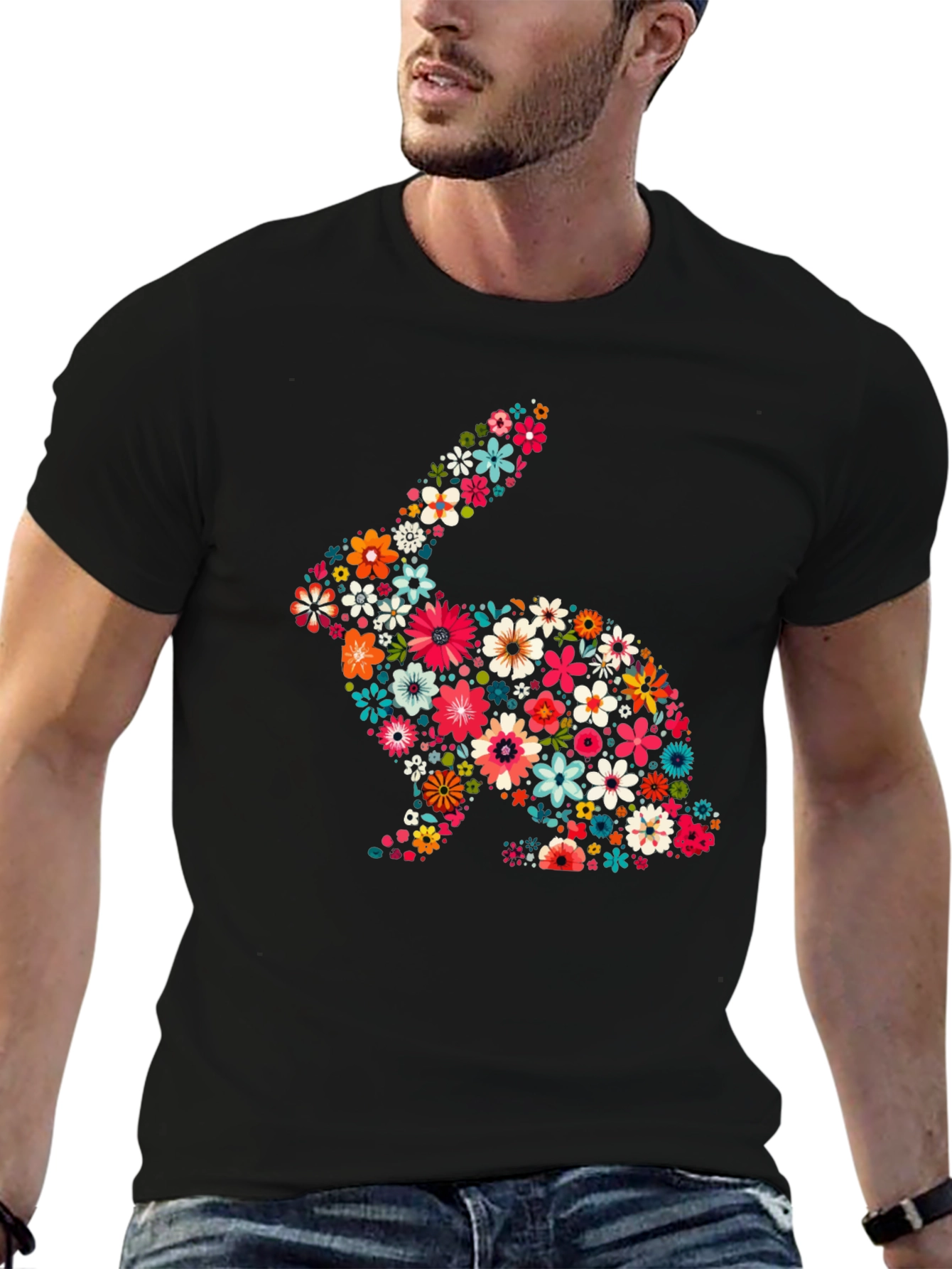 Floral Rabbit Graphic Tee - Cute Easter Shirt