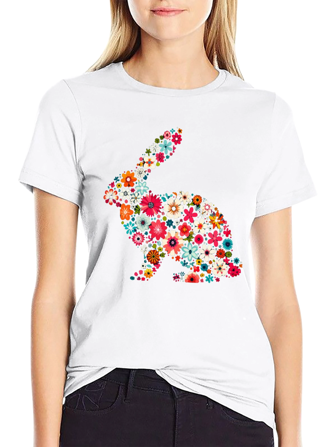 Floral Rabbit Graphic Tee - Cute Easter Shirt