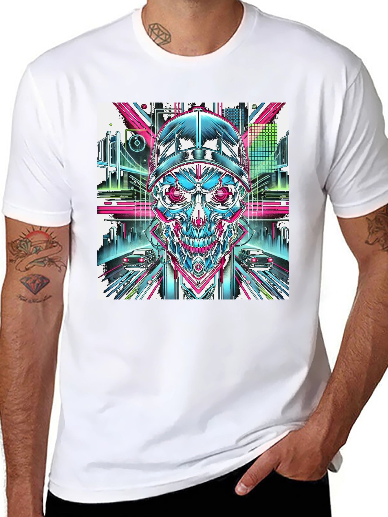 Cyberpunk Skull Graphic T-Shirt