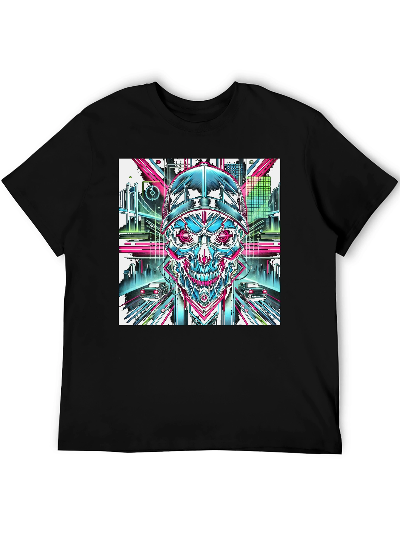 Cyberpunk Skull Graphic T-Shirt