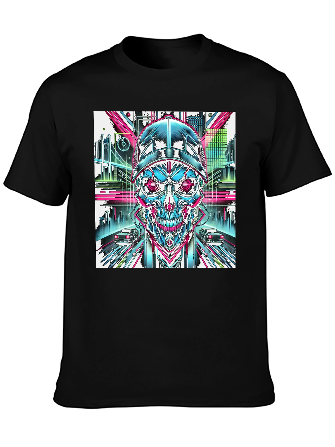 Cyberpunk Skull Graphic T-Shirt