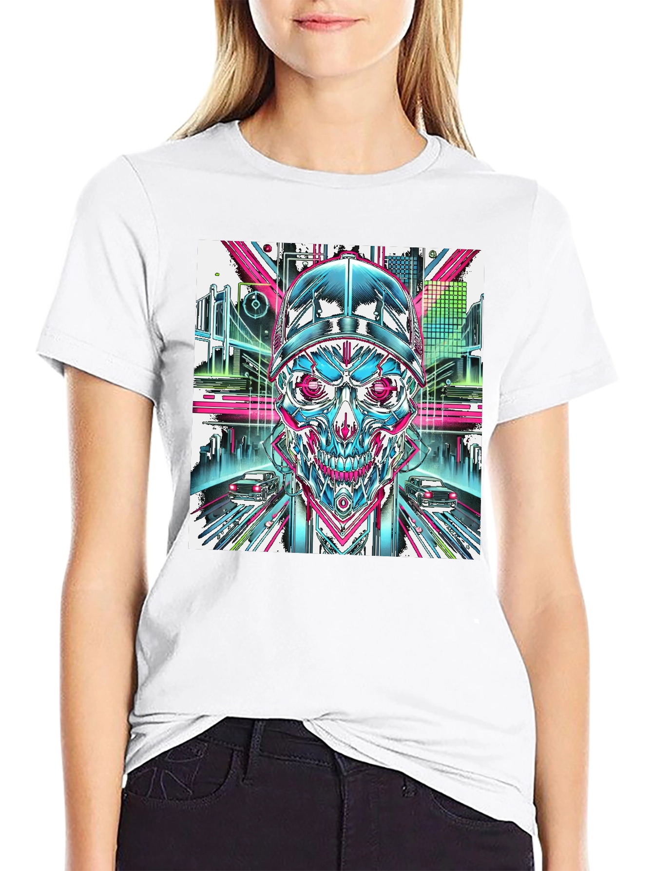 Cyberpunk Skull Graphic T-Shirt