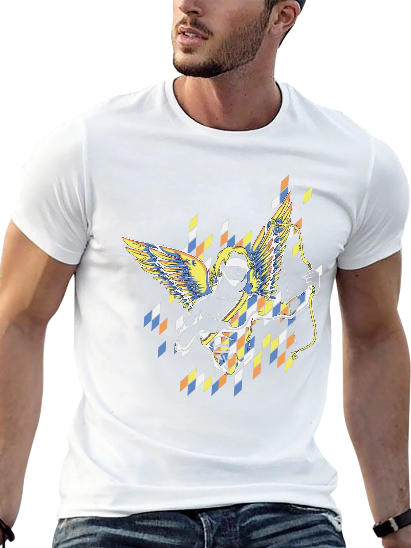 Abstract Cupid Graphic Black T-Shirt