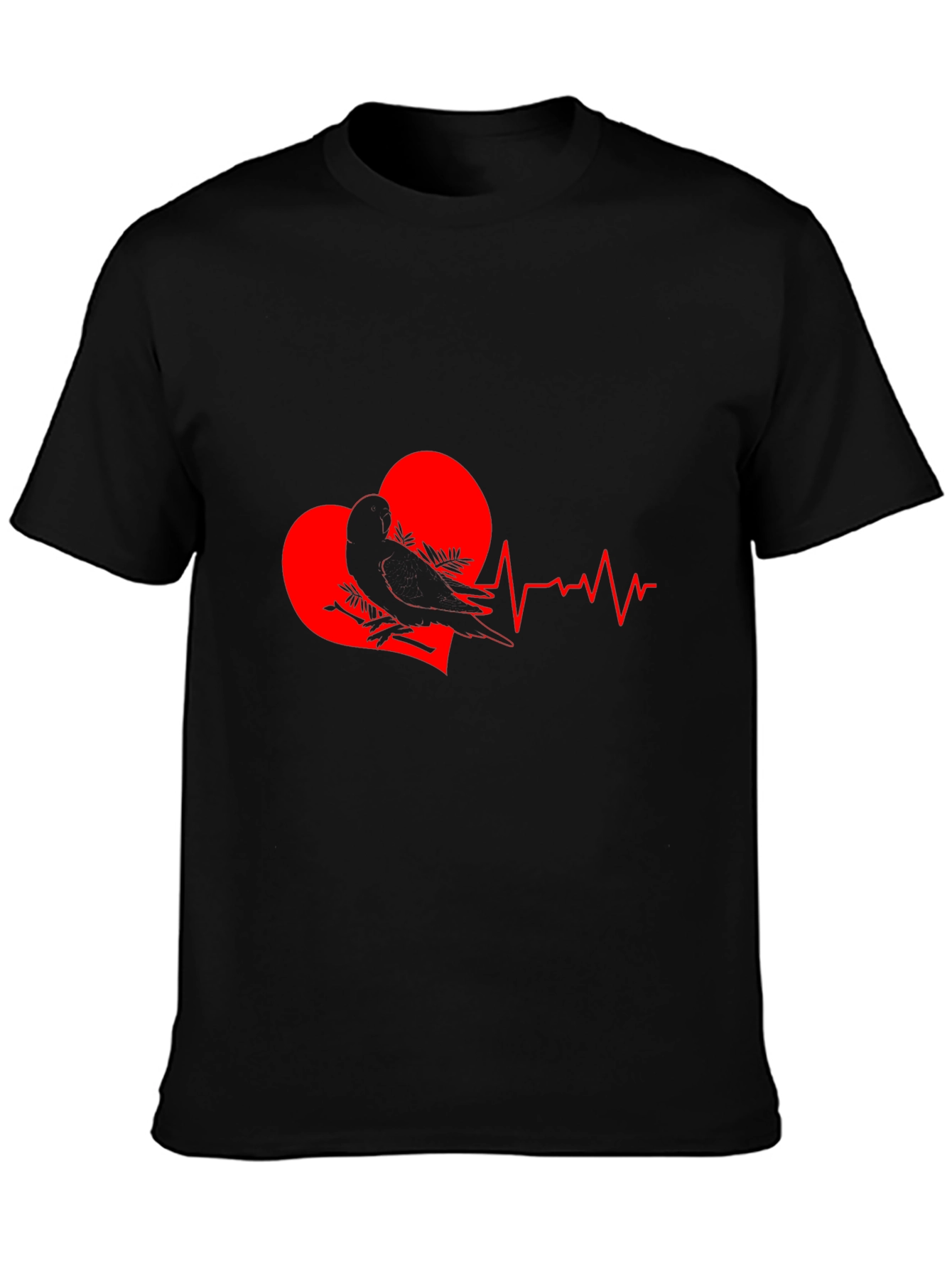 Heartbeat Bird Graphic Tee - Stylish Black T-Shirt