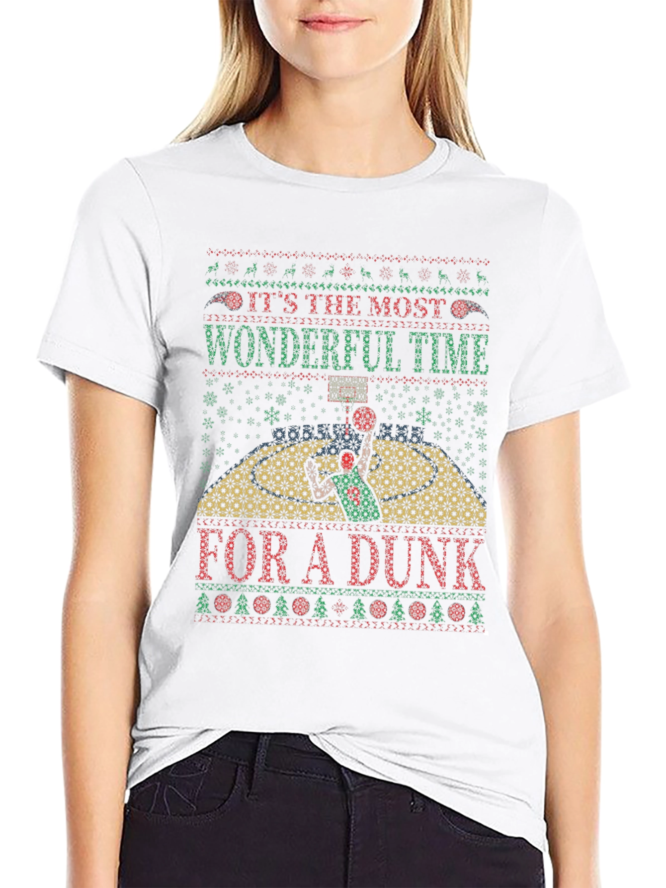 Festive Basketball Dunk Ugly Christmas T-Shirt