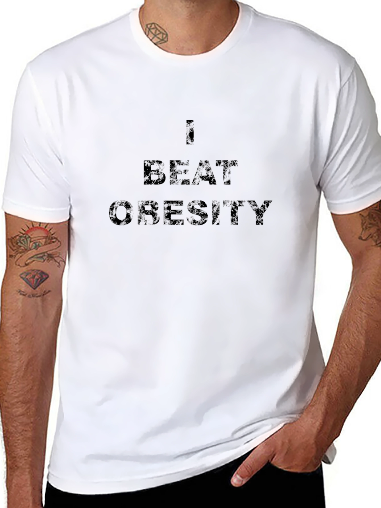 I Beat Obesity T-Shirt -  Mens Black Tee