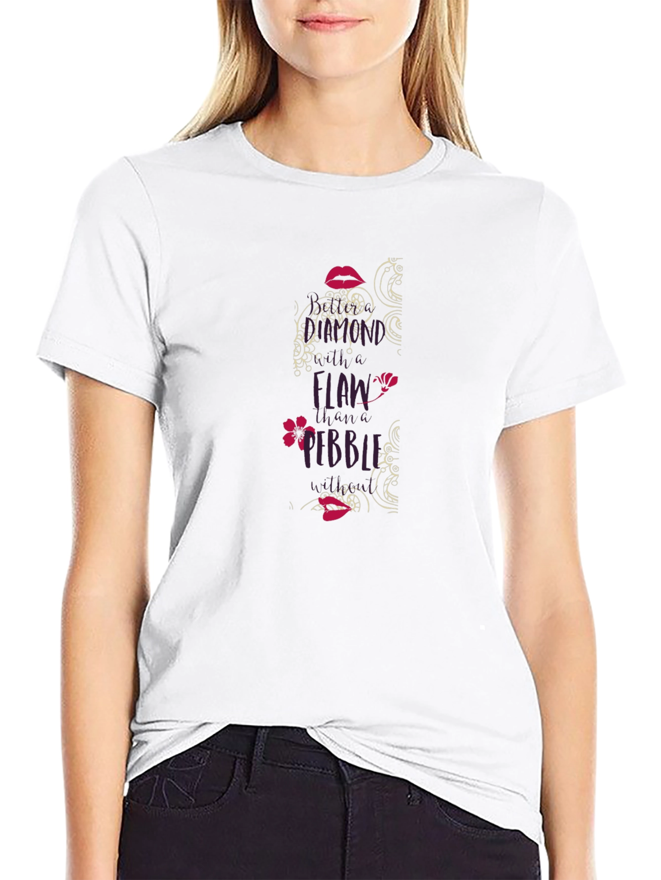Black T-Shirt with No Flaw Graphic