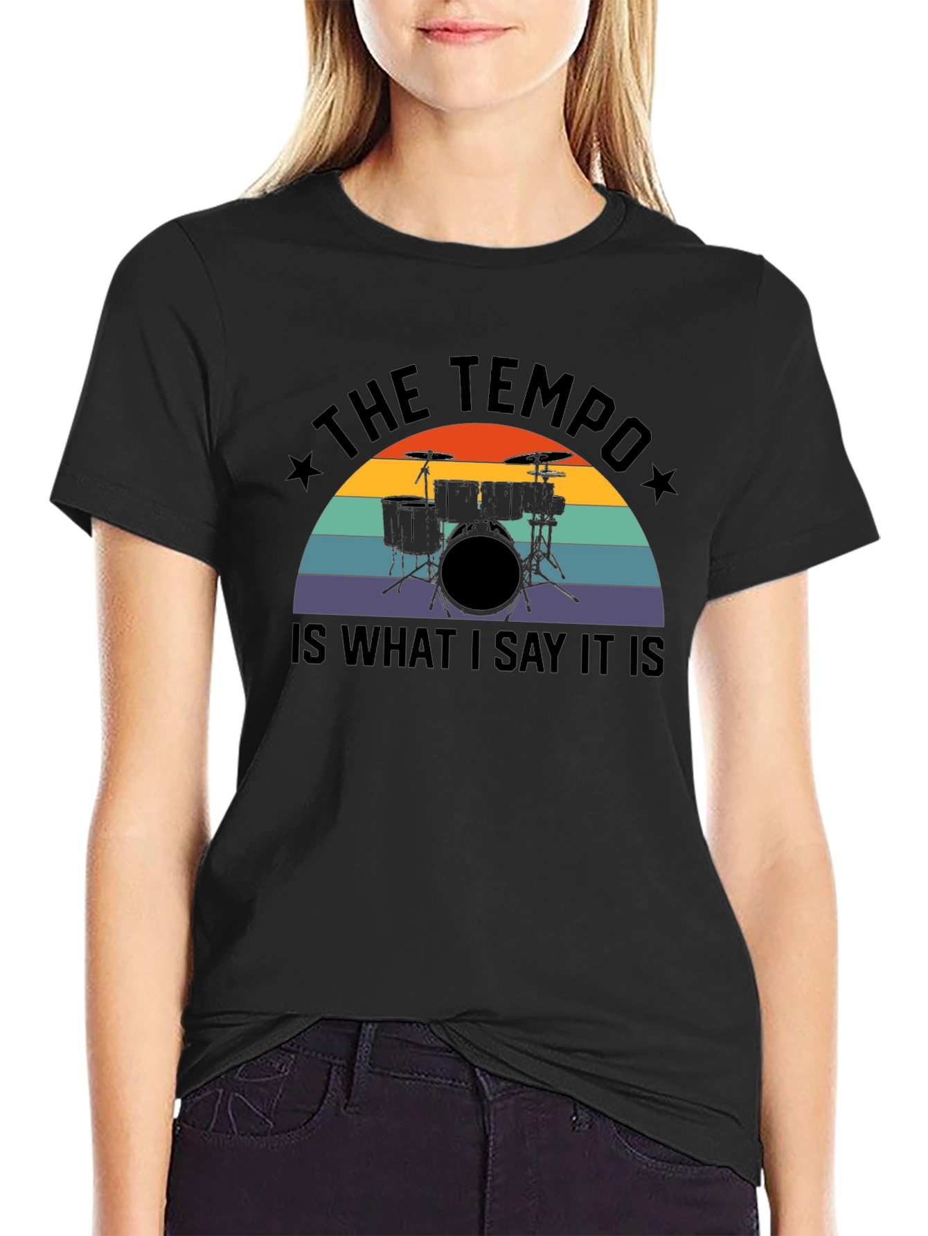 Tempo Drummer Graphic Tee - Black Cotton Blend