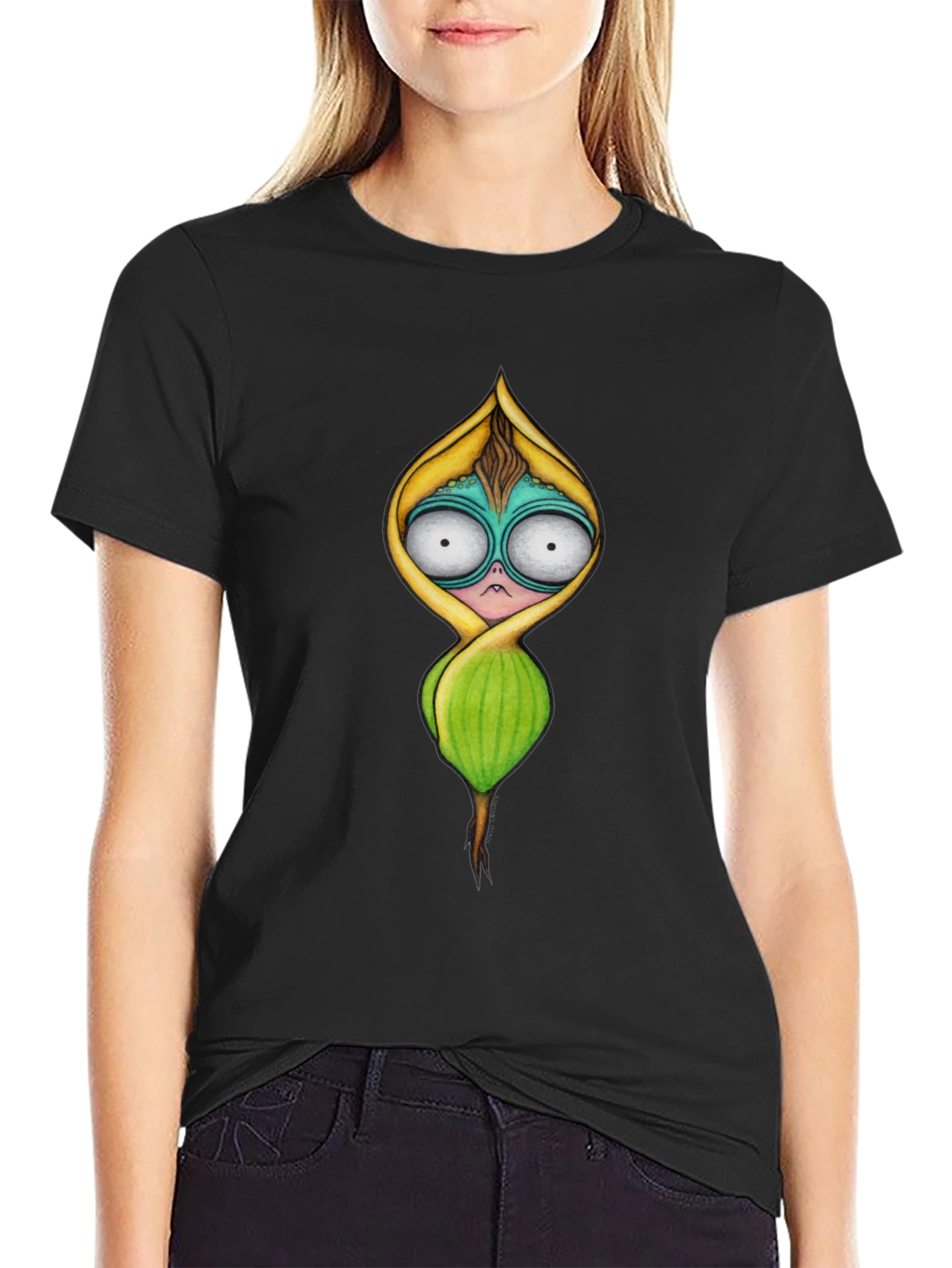 Unique Cartoon Character Black T-Shirt