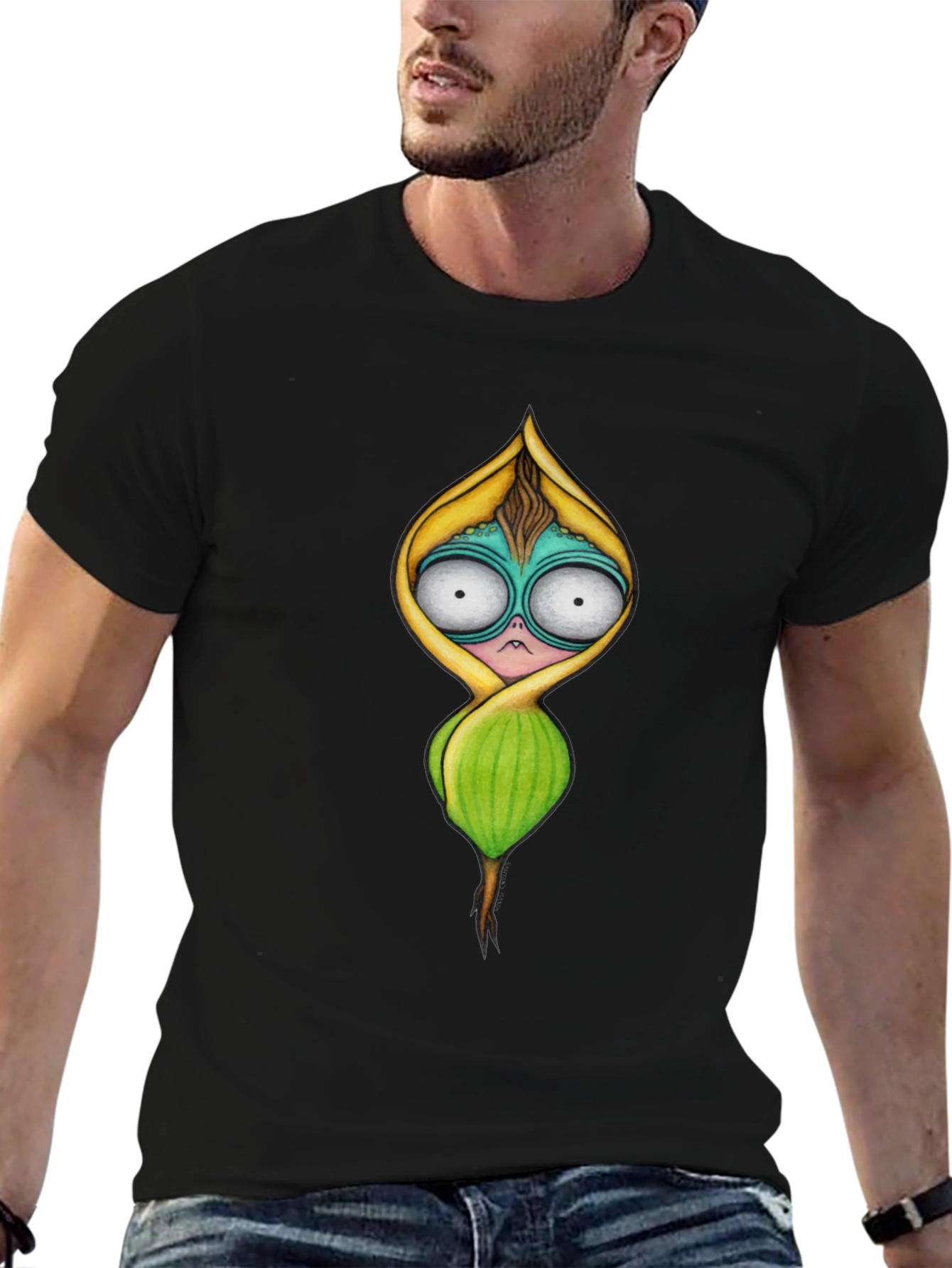 Unique Cartoon Character Black T-Shirt