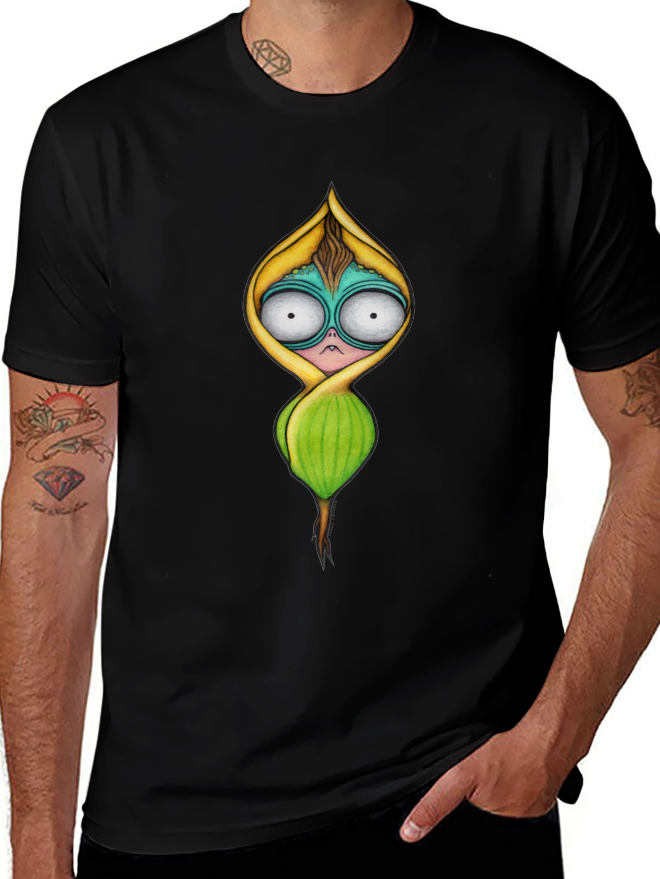 Unique Cartoon Character Black T-Shirt