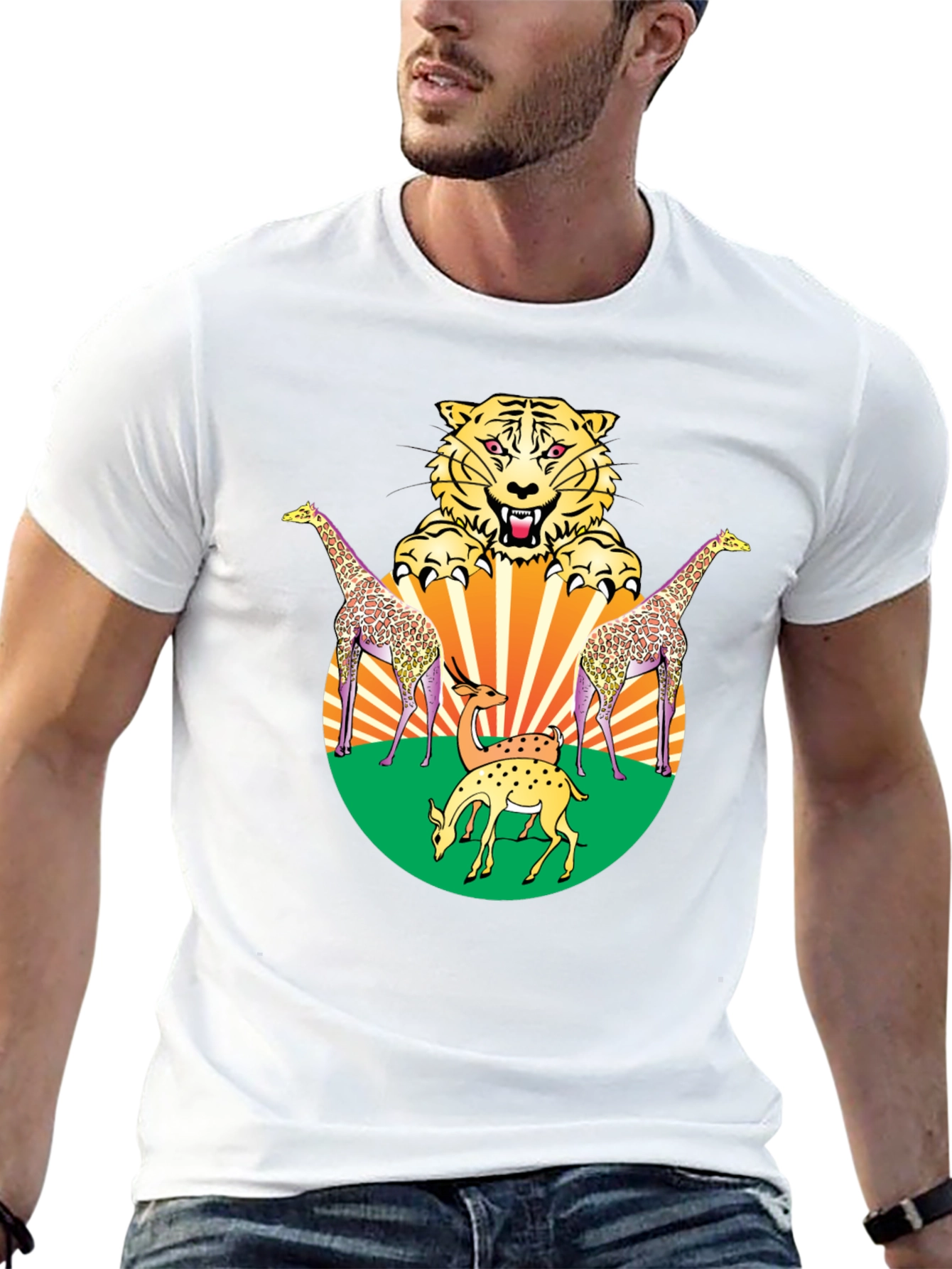 Wildlife Graphic Tee - Bold Animal Print Black T-Shirt