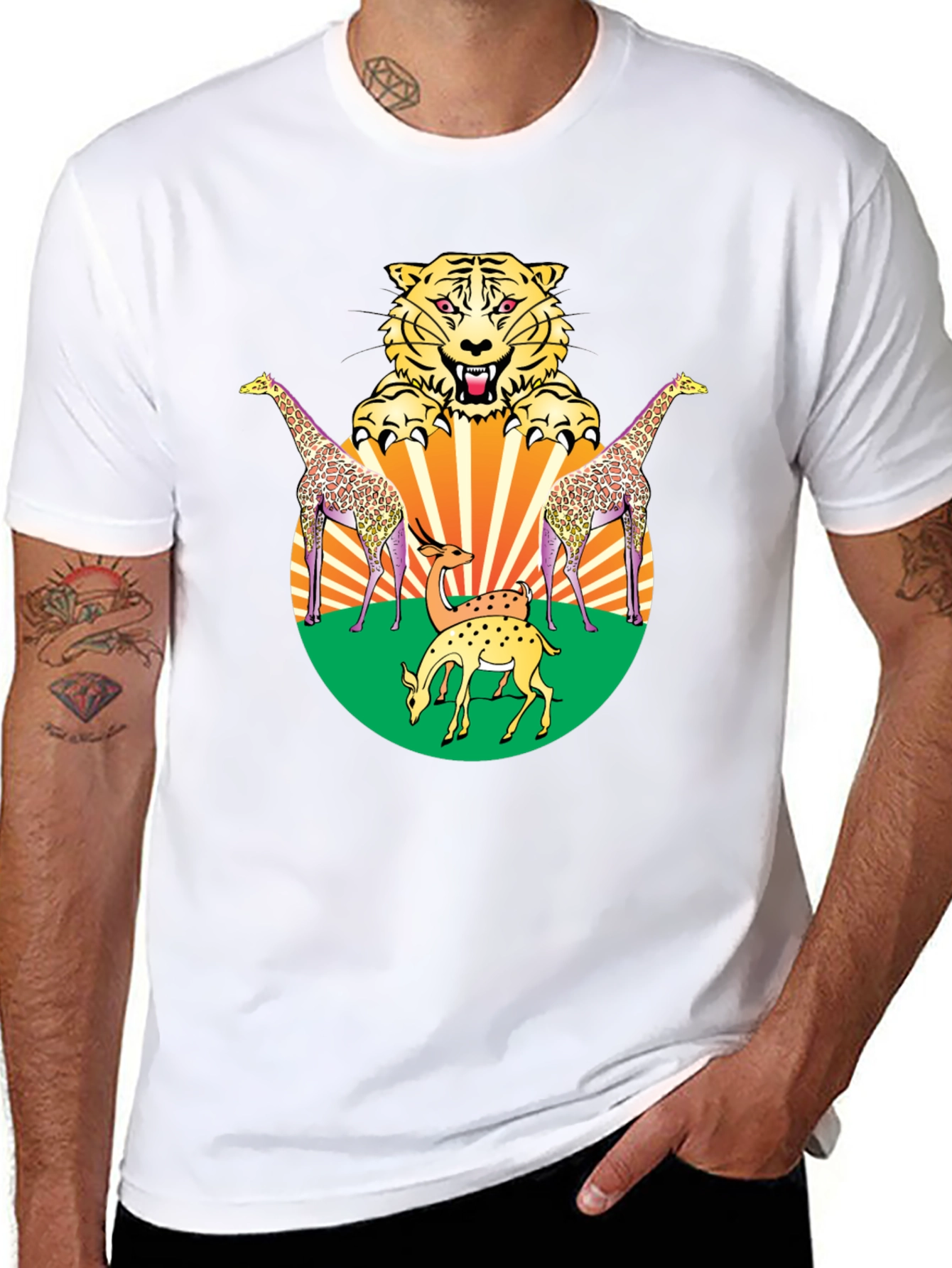 Wildlife Graphic Tee - Bold Animal Print Black T-Shirt
