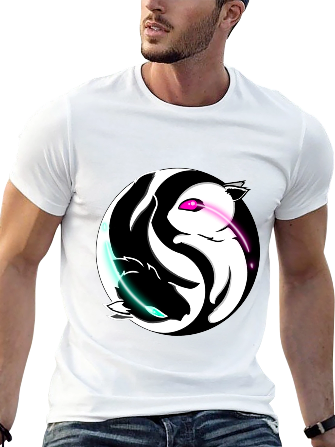 Yin Yang Cats Graphic T-Shirt - Harmony and Style