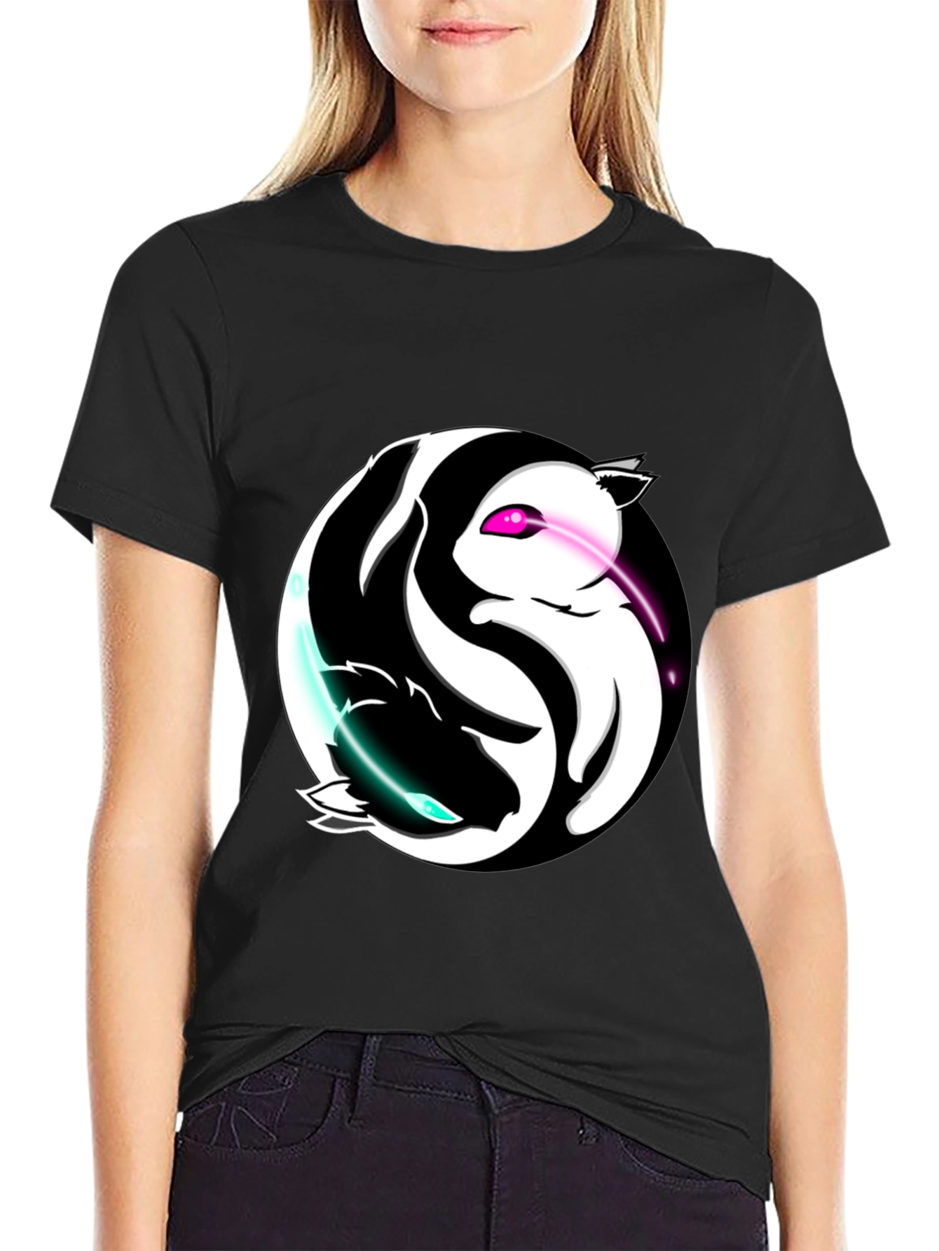 Yin Yang Cats Graphic T-Shirt - Harmony and Style