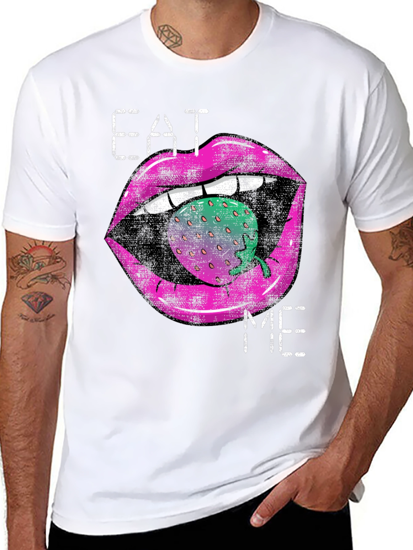 Eat Me Strawberry Lips Graphic T-Shirt