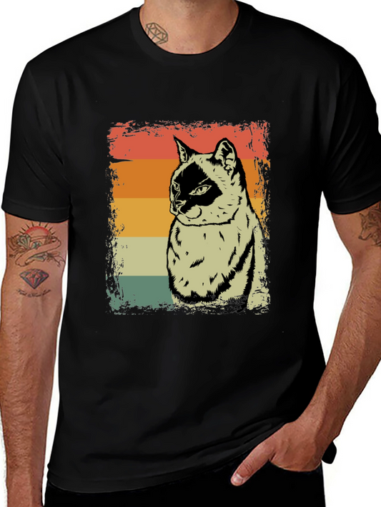 Retro Cat Graphic Tee - Vintage Style Comfort
