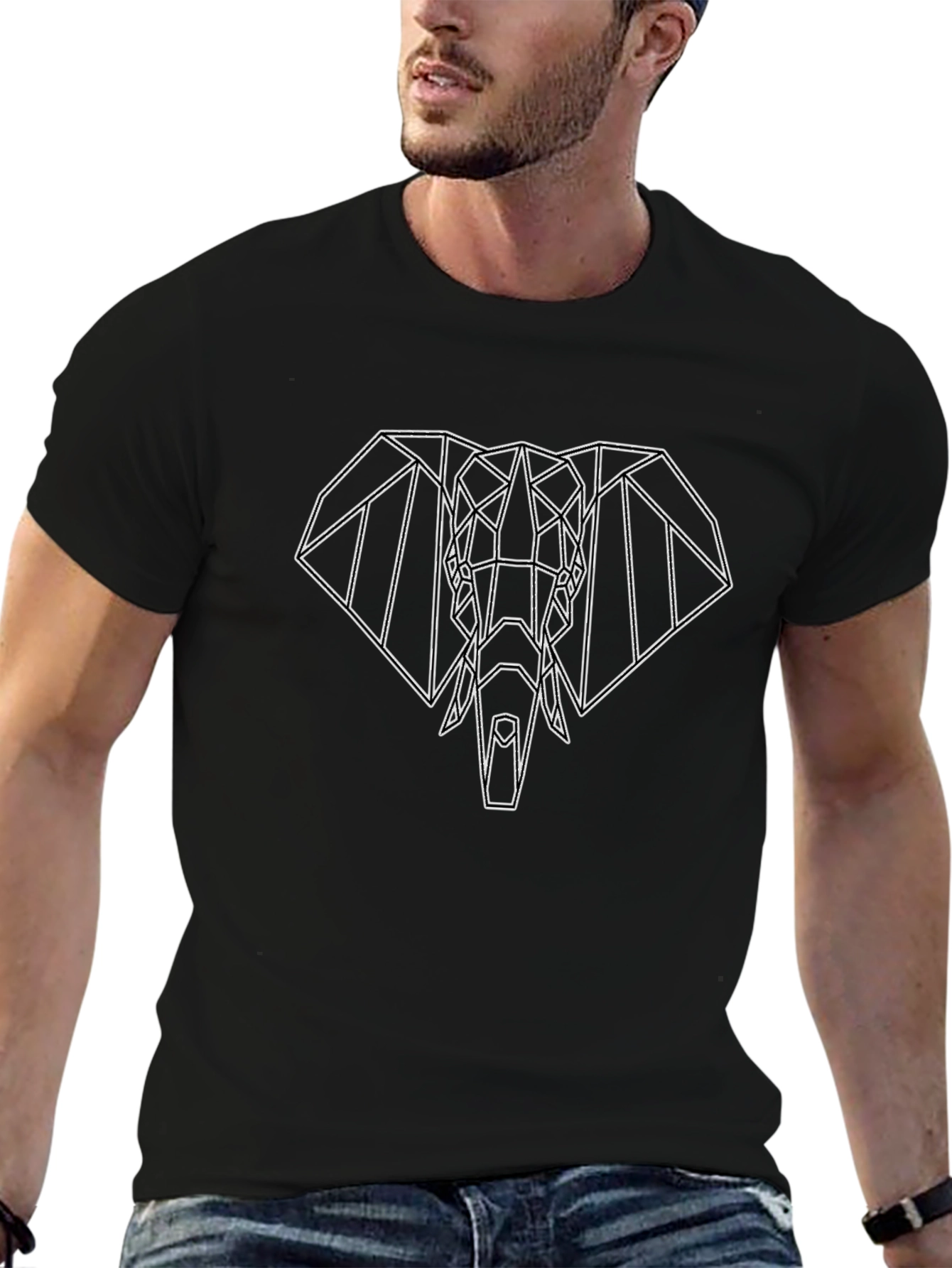 Geometric Elephant Graphic Tee - Modern Black T-Shirt