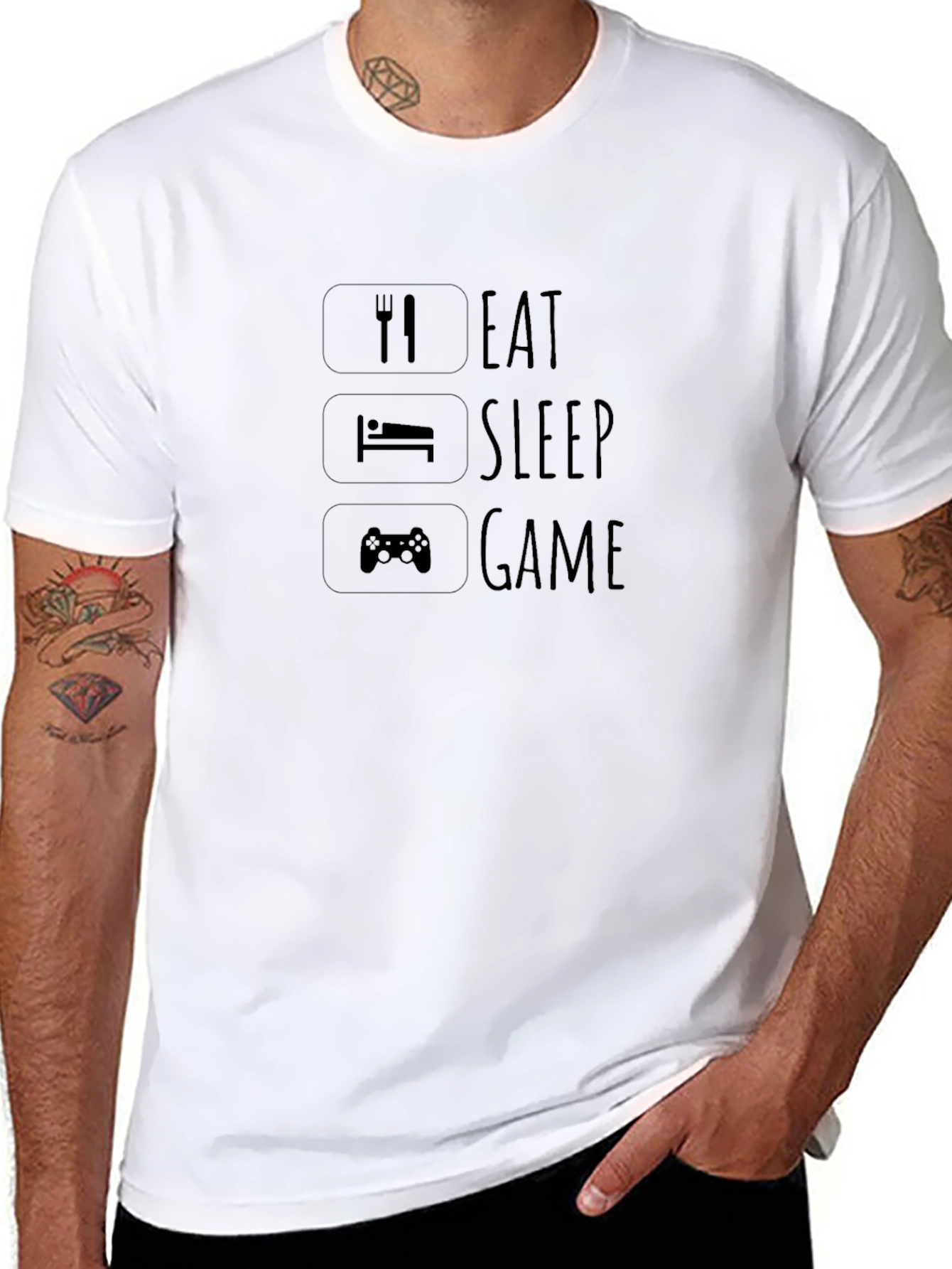 Eat Sleep Game Black Graphic T-Shirt