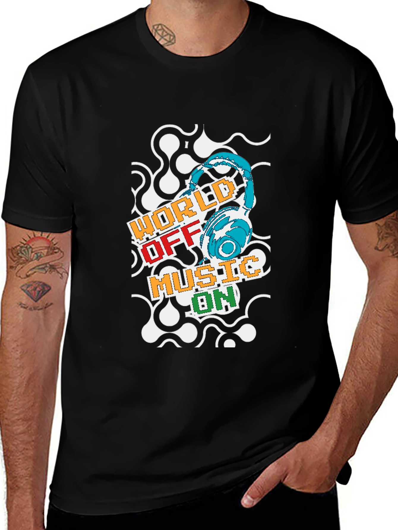 World Off Music On Black T-Shirt