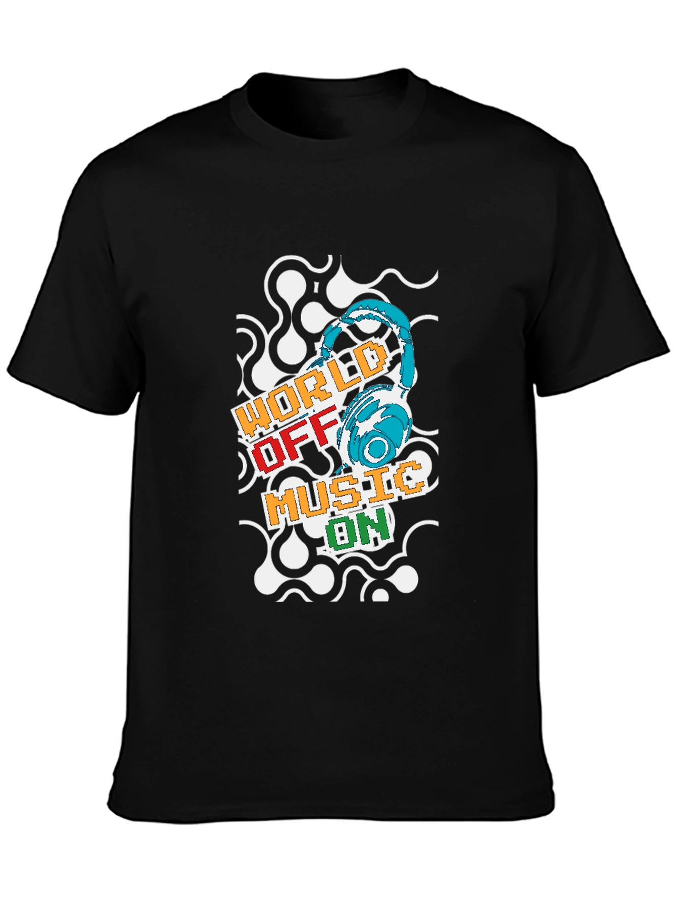 World Off Music On Black T-Shirt