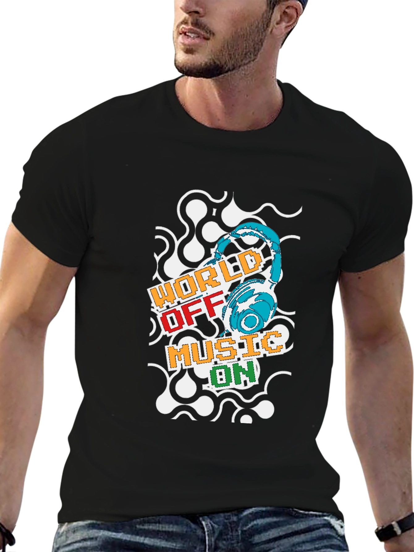 World Off Music On Black T-Shirt