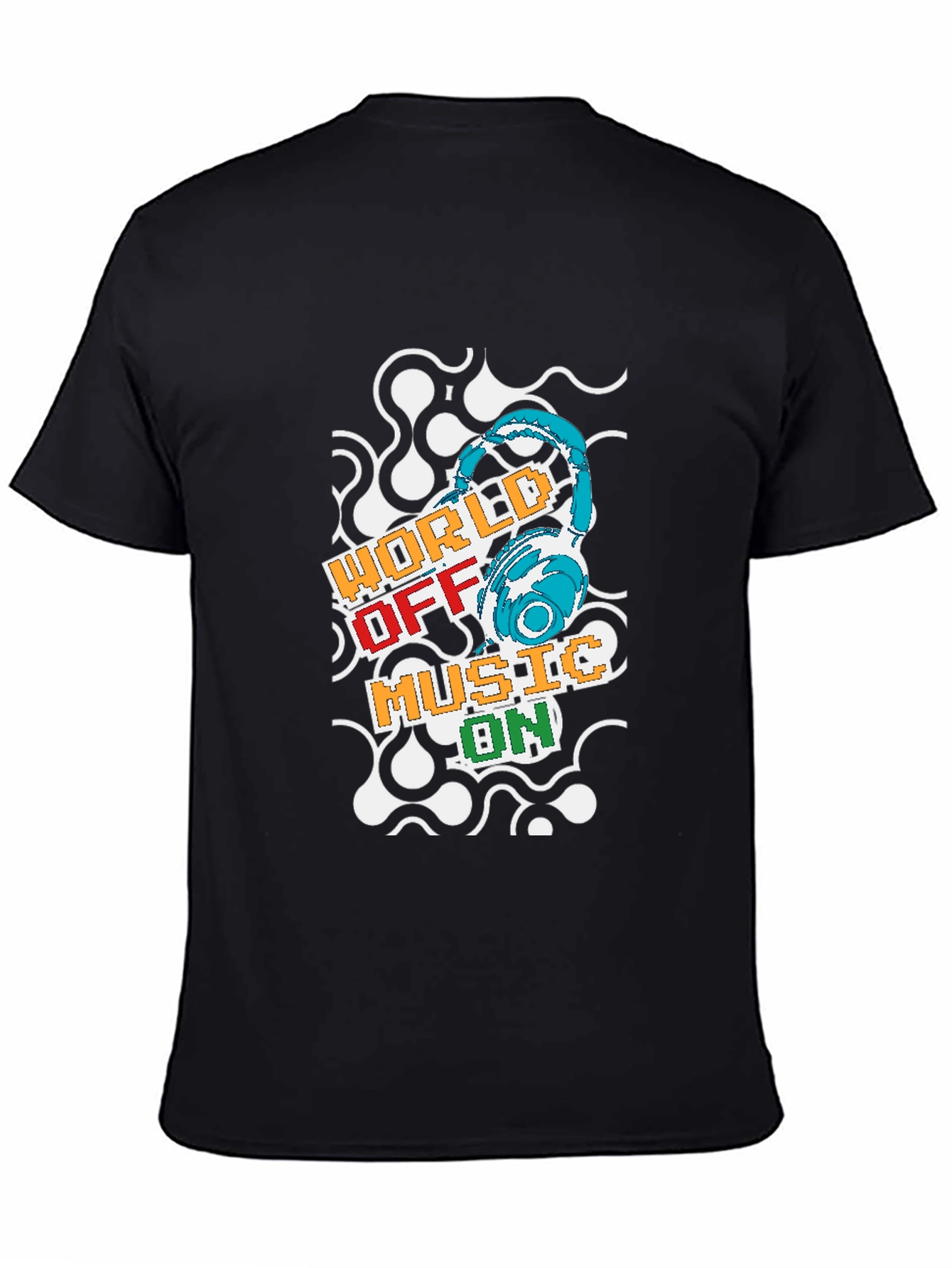 World Off Music On Black T-Shirt