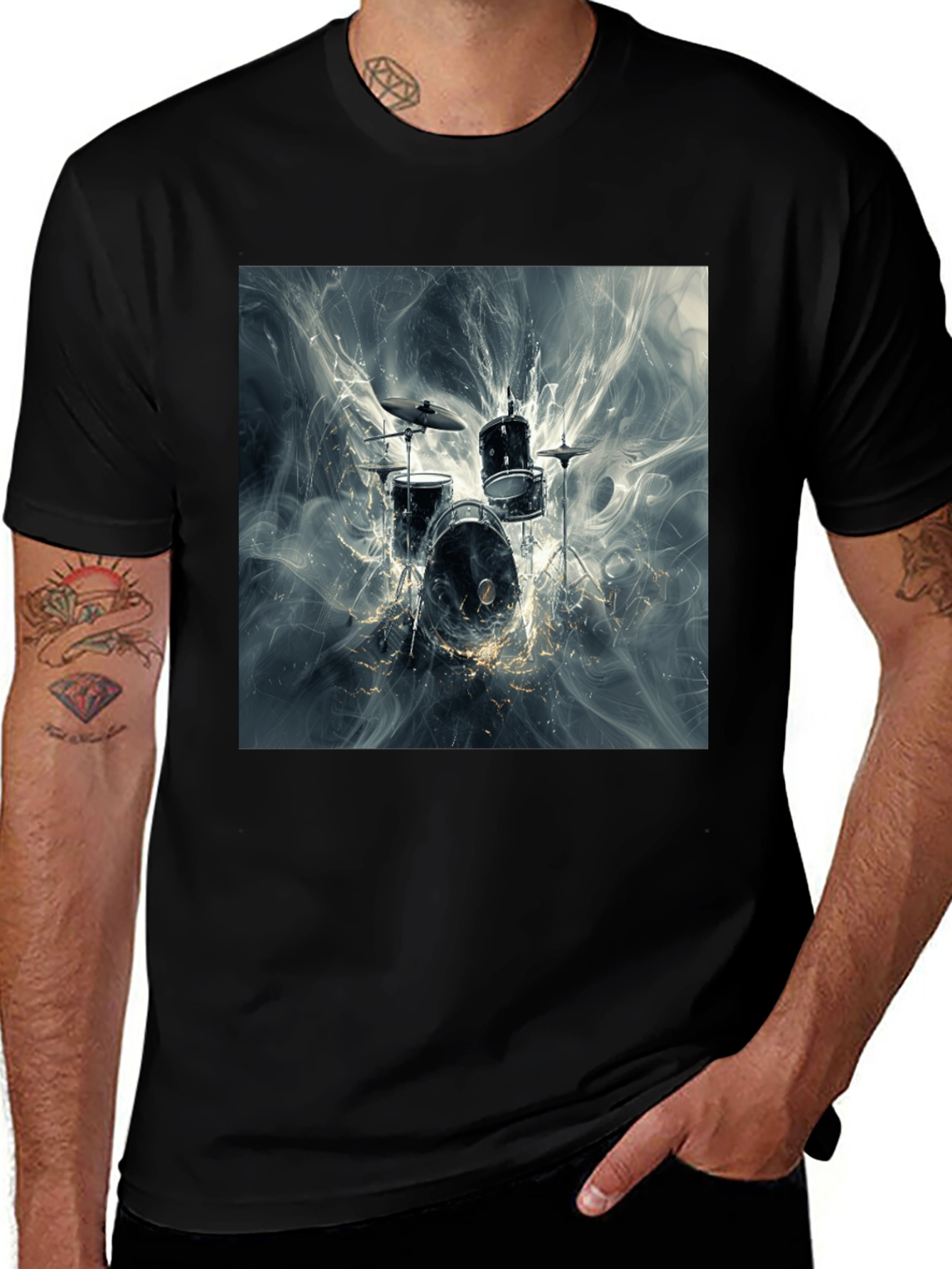 Drum Kit Graphic Print Black T-Shirt